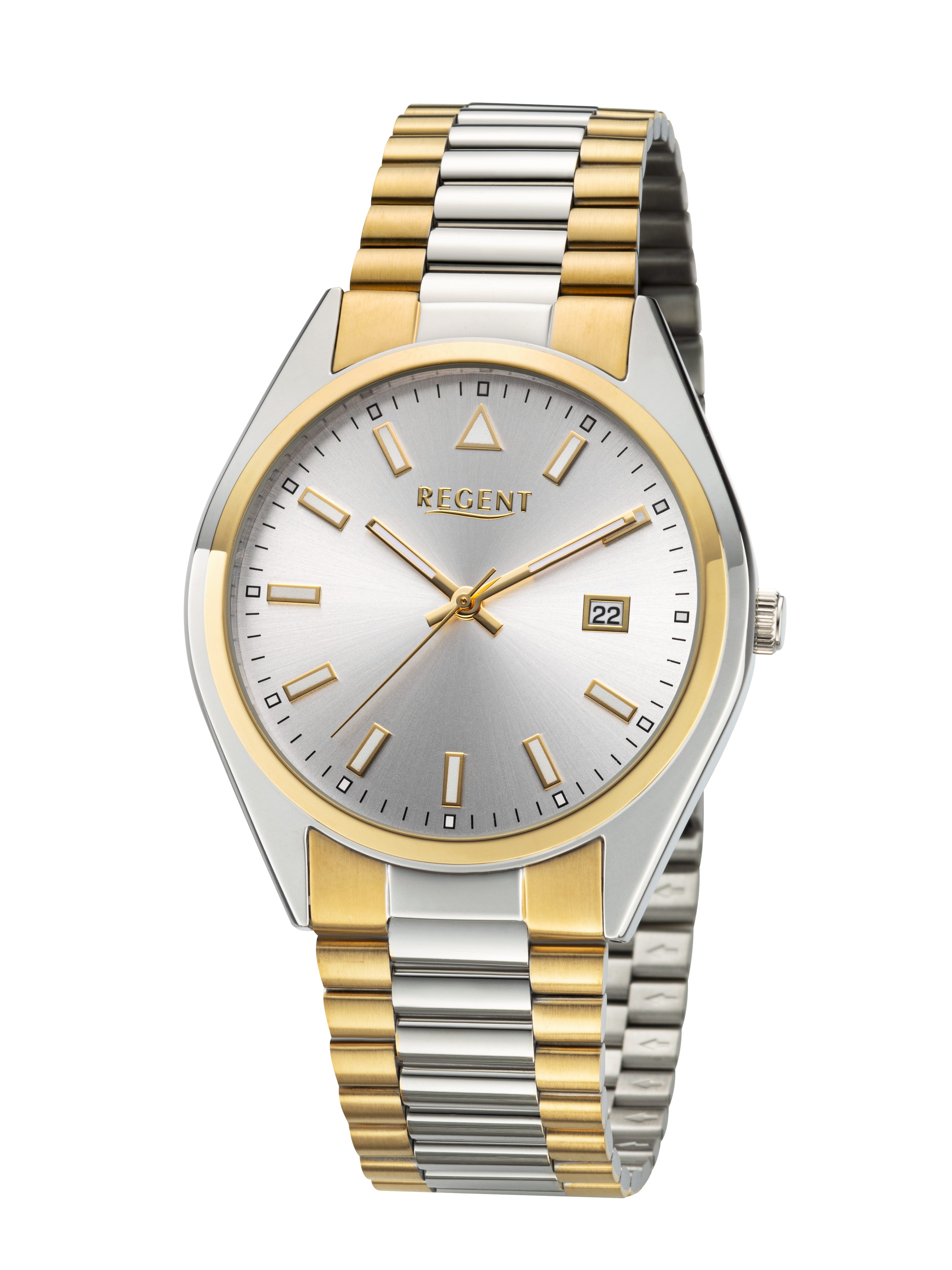 Regent Quarzuhr F1645, Armbanduhr, Damenuhr, Herrenuhr, Edelstahlarmband, analog, Tag