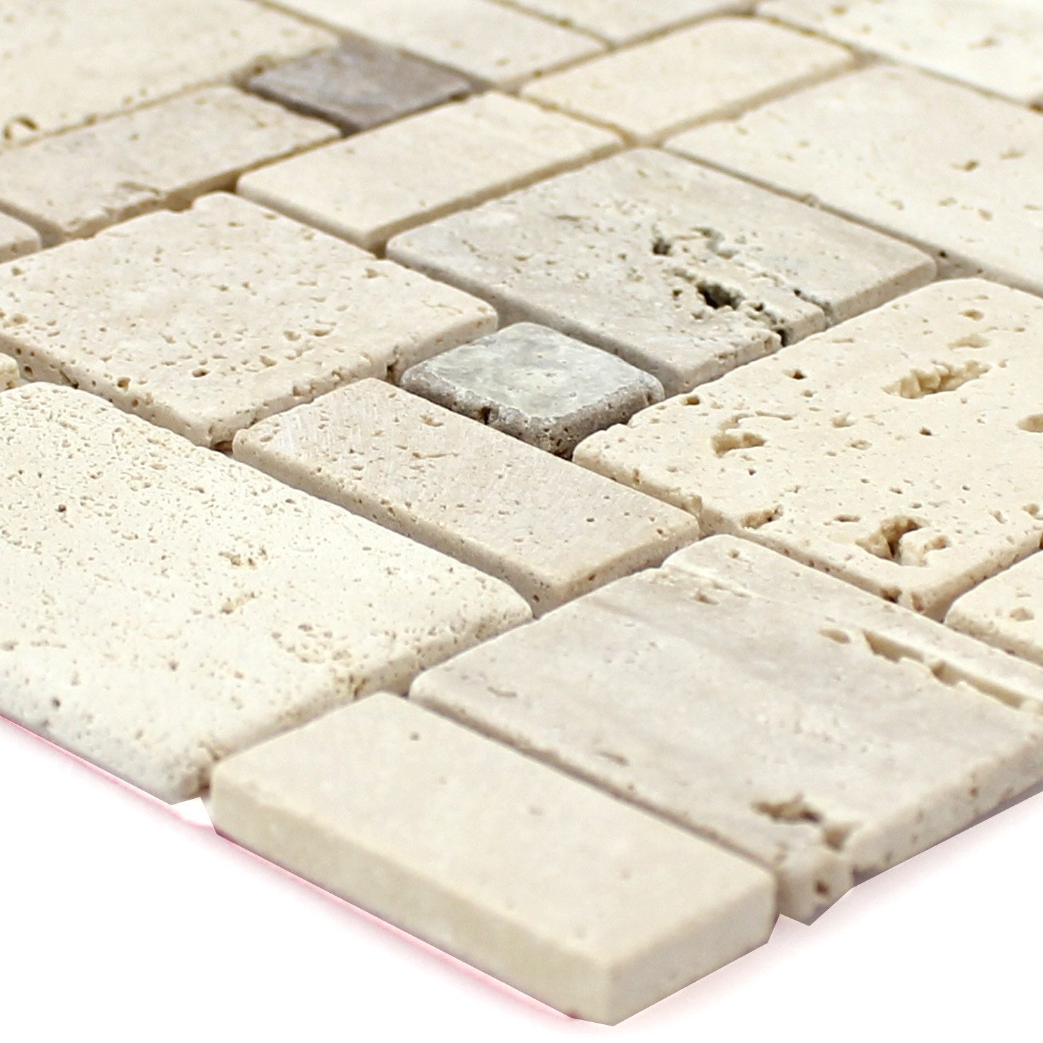 Mosafil Mosaikfliesen Naturstein Travertin Mosaikfliesen Lorenzo Beige Selbstklebend, Naturstein-Travertin 30.500x30.500, beige