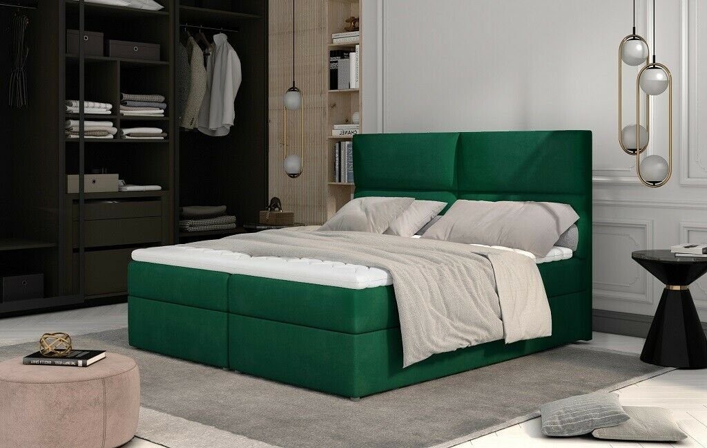 JVmoebel Bett, Luxus Schlafzimmer Design Doppel Bett Hotel Luxus Grün Polster Betten