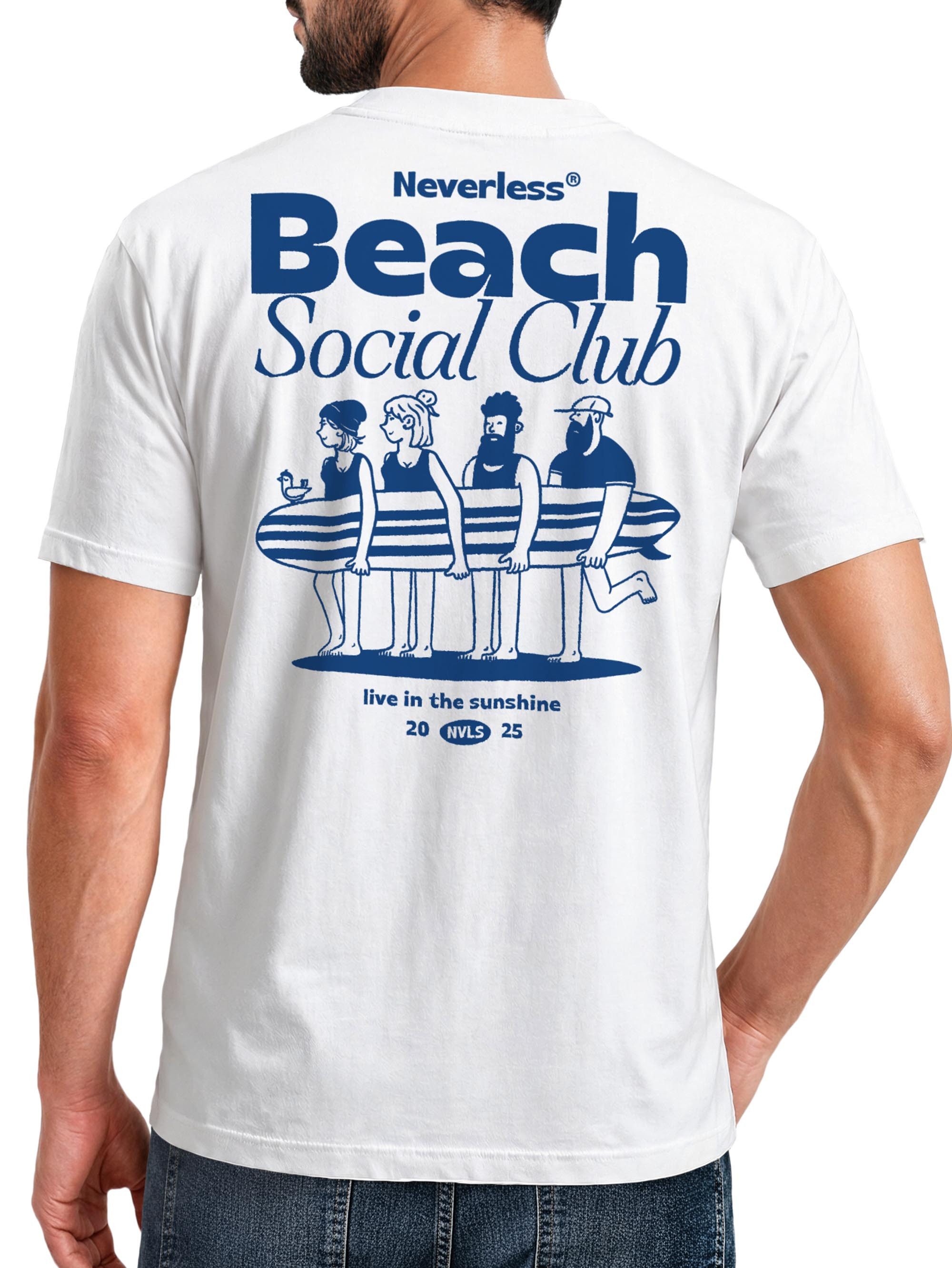 Neverless Print-Shirt Herren T-Shirt Backprint Beach Social Club Surfer Grafik mit Print