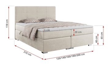 MKS MÖBEL Boxspringbett VESNA, Doppelbett zum Schlafzimmer, Stauraum, Multipocket-Matratze, Topper