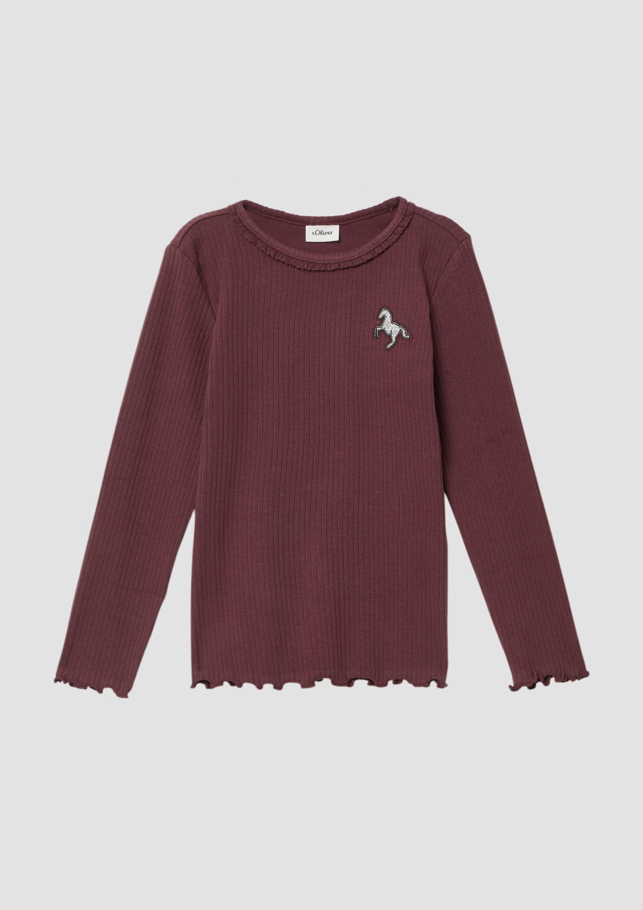 s.Oliver Langarmshirt T-Shirt Geripptes Langarmshirt mit Spitzen- und Stickdetail