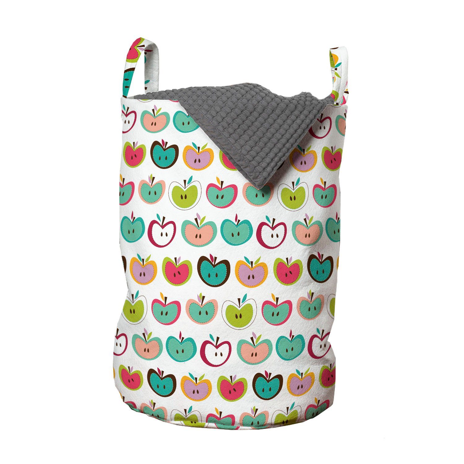 Abakuhaus Wäschesäckchen Wäschekorb mit Kinder Griffen Muster Apfel Retro Obst Waschsalons, Kordelzugverschluss für