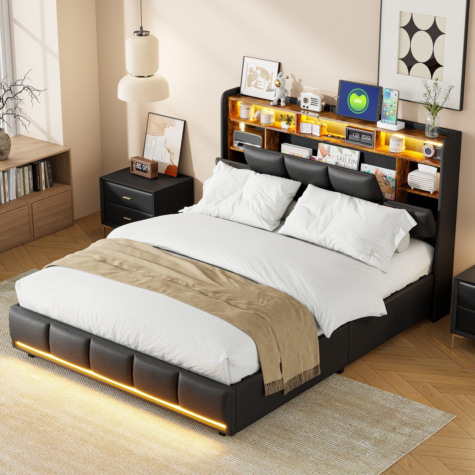 FUROKOY Polsterbett Doppelbett Stauraumbett Hydraulisch anhebbarer günstig online kaufen