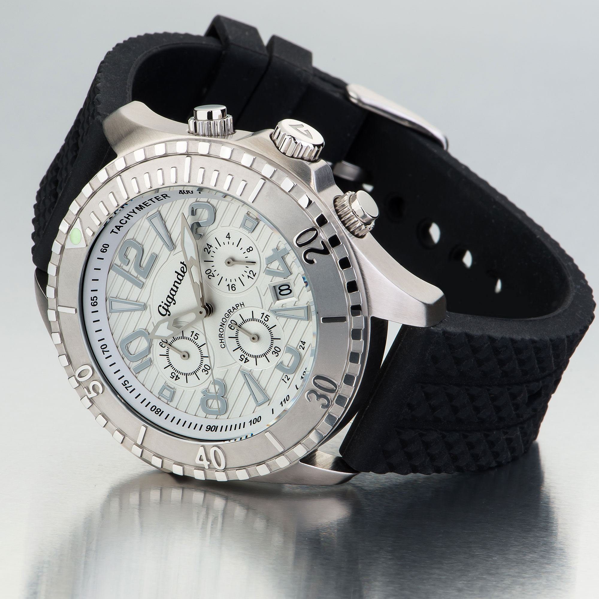 Gigandet Chronograph Herrenuhr, Armbanduhr, Sportuhr, 48mm, AQUAZONE G23-001, Mineralglas, Datumsanzeige, Silikonband, 10bar/100m wasserdicht
