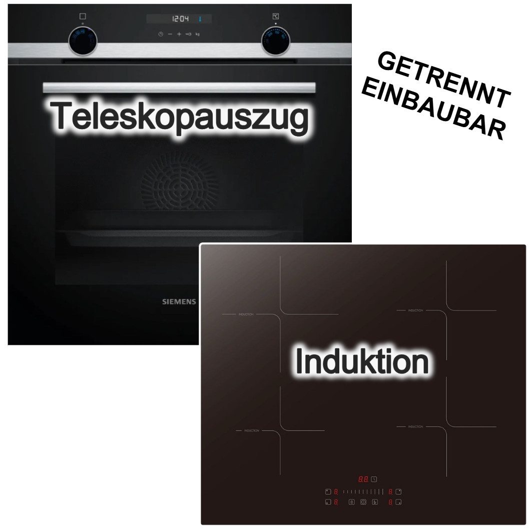 SIEMENS Backofen-Set Backofen 3DHeißluft Hydrolyse Teleskop+ PKM Induktionsfeld Boost Touch, mit 1-fach Teilauszug, Hydrolyse