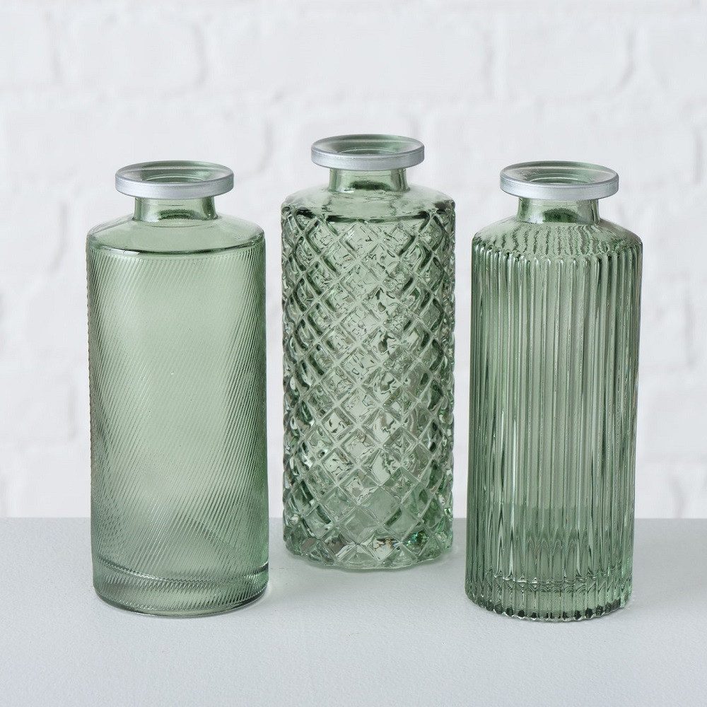 BOLTZE GRUPPE GmbH Tischvase Otto 3er Set Blumenvasen Väschen Adore grün, Strukturiert, Metallisiert