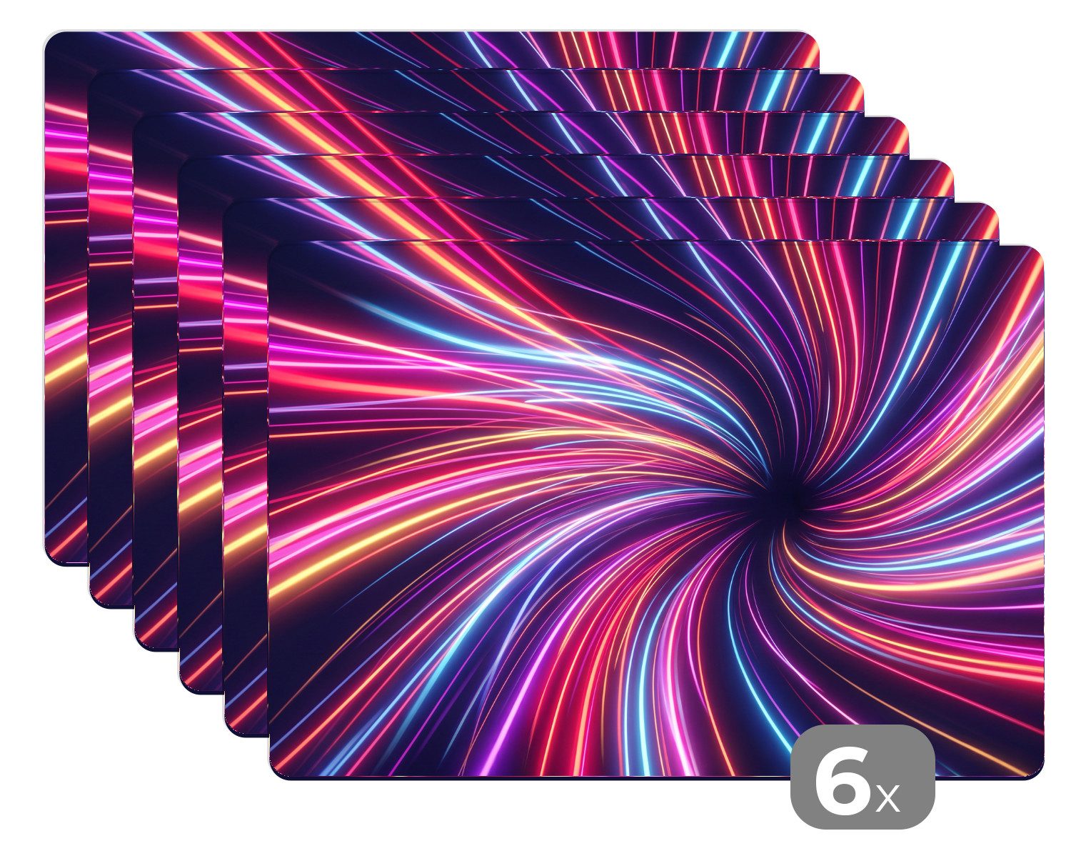 MuchoWow Platzset Abstrakt - Wirbel - Futuristisch - Neon, (6-St), Platzsets, Tischset, Abwaschbar, Tischsets, Platzdeckchen