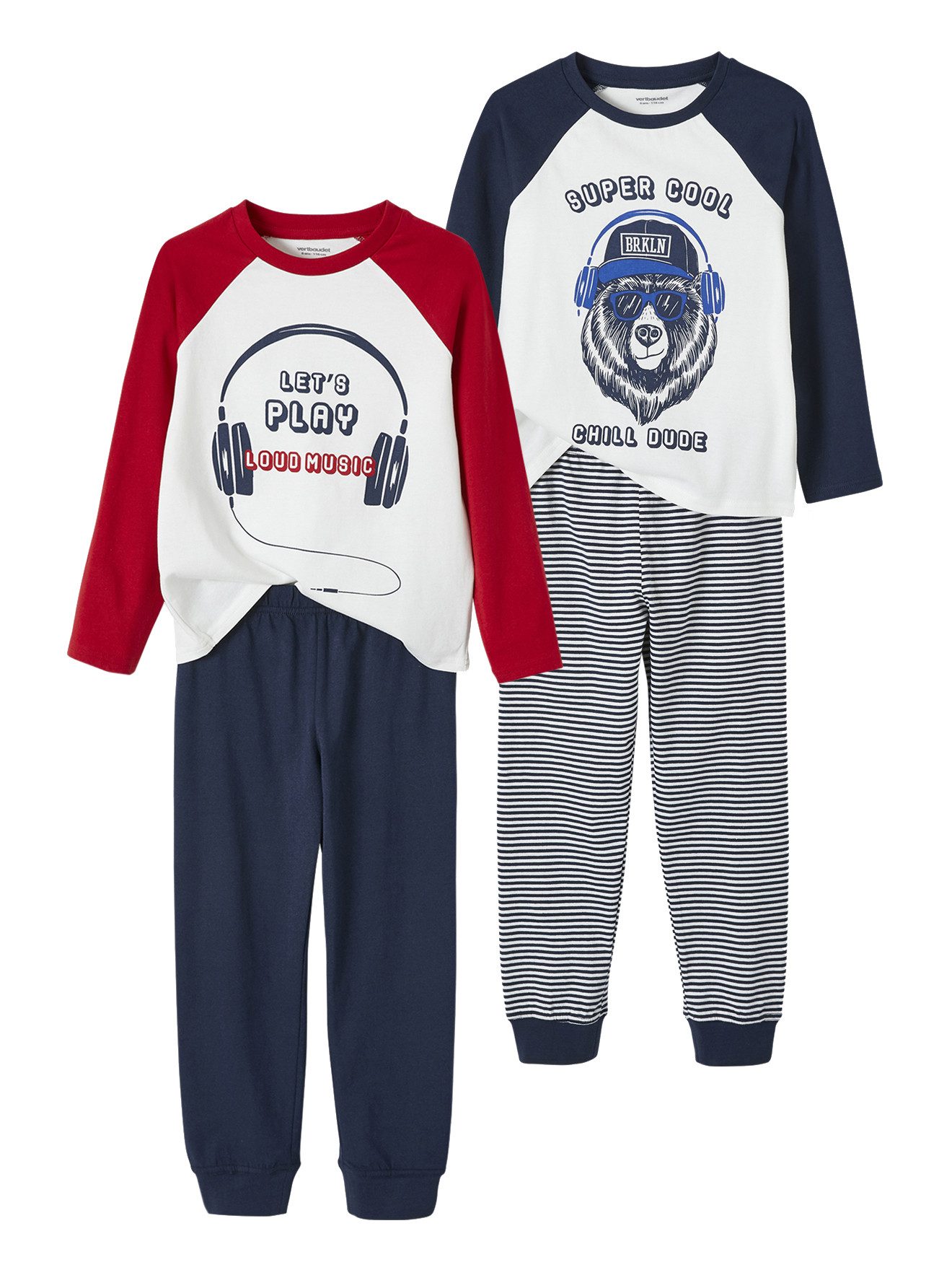 Schlafanzug 2er-Pack Jungen Schlafanzüge, Musik-Print BASIC