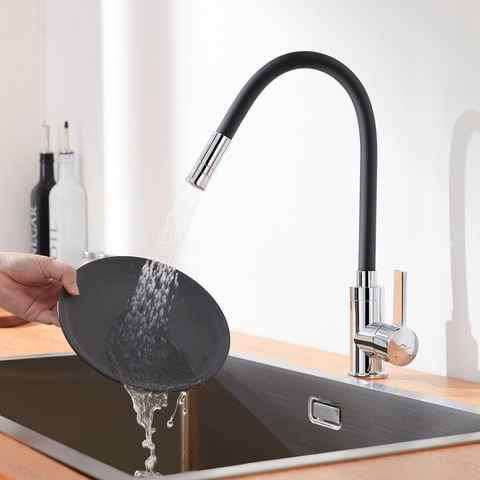 AuraLum pro Küchenarmatur Küche Schwarz mit Flexibler Auslauf Spültischarmatur mit 2 Strahlarten Hochdruck Armatur