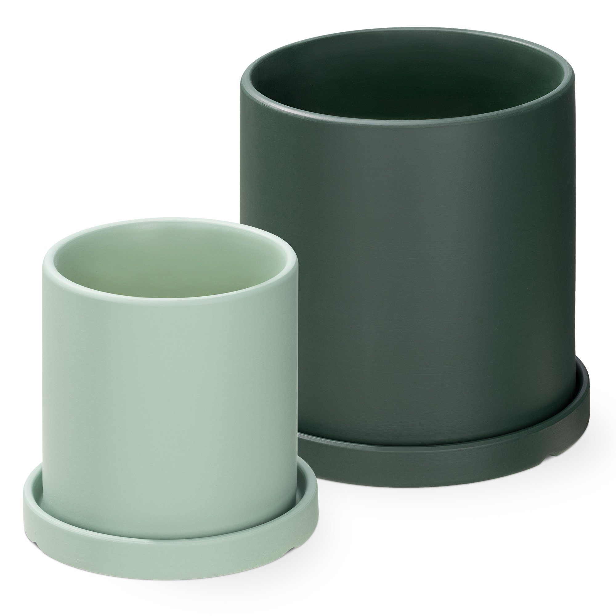 Übertopf Keramik Blumentopf Set S+M/L - Übertopf mit Untersetzer - Grün