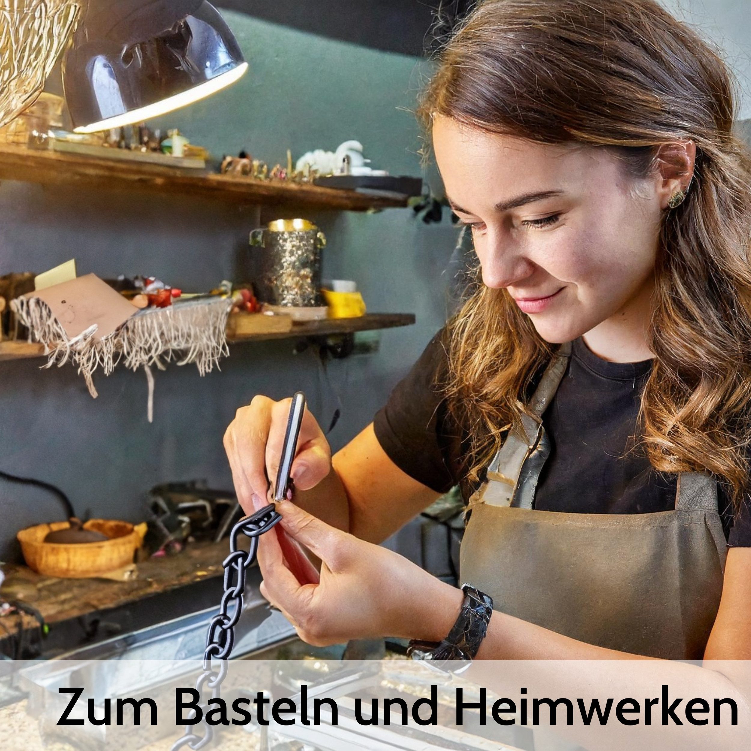 DEKAZIA Stahlkette zum Basteln, Heimwerken, Gliederketten aus Stahl, pulverbeschichtet, (4er Packung 4er Set) Pulverbeschichtung, Rostfreies Stahl, matte Optik