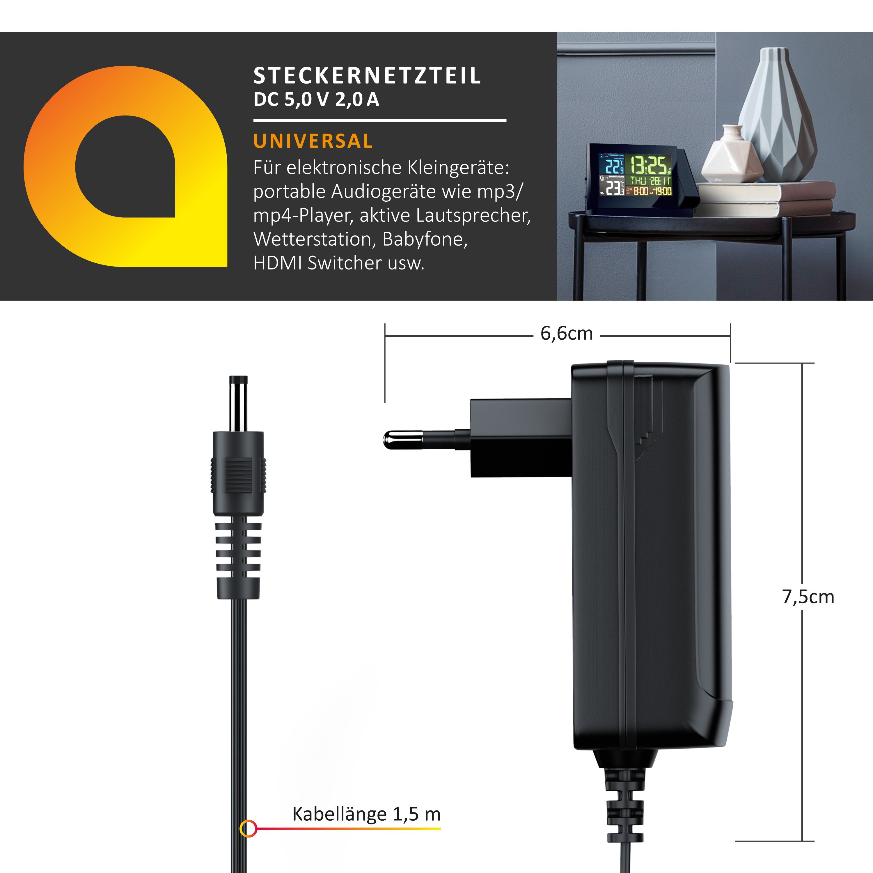 Aplic DC-Hohlstecker 3,5mm x 1,35mm, Ladegerät-Adapter, EU-Stecker Universal-Netzteil (EU-Stecker, Überlast/Kurzschluss-Schutz, für elektronische Kleingeräte)