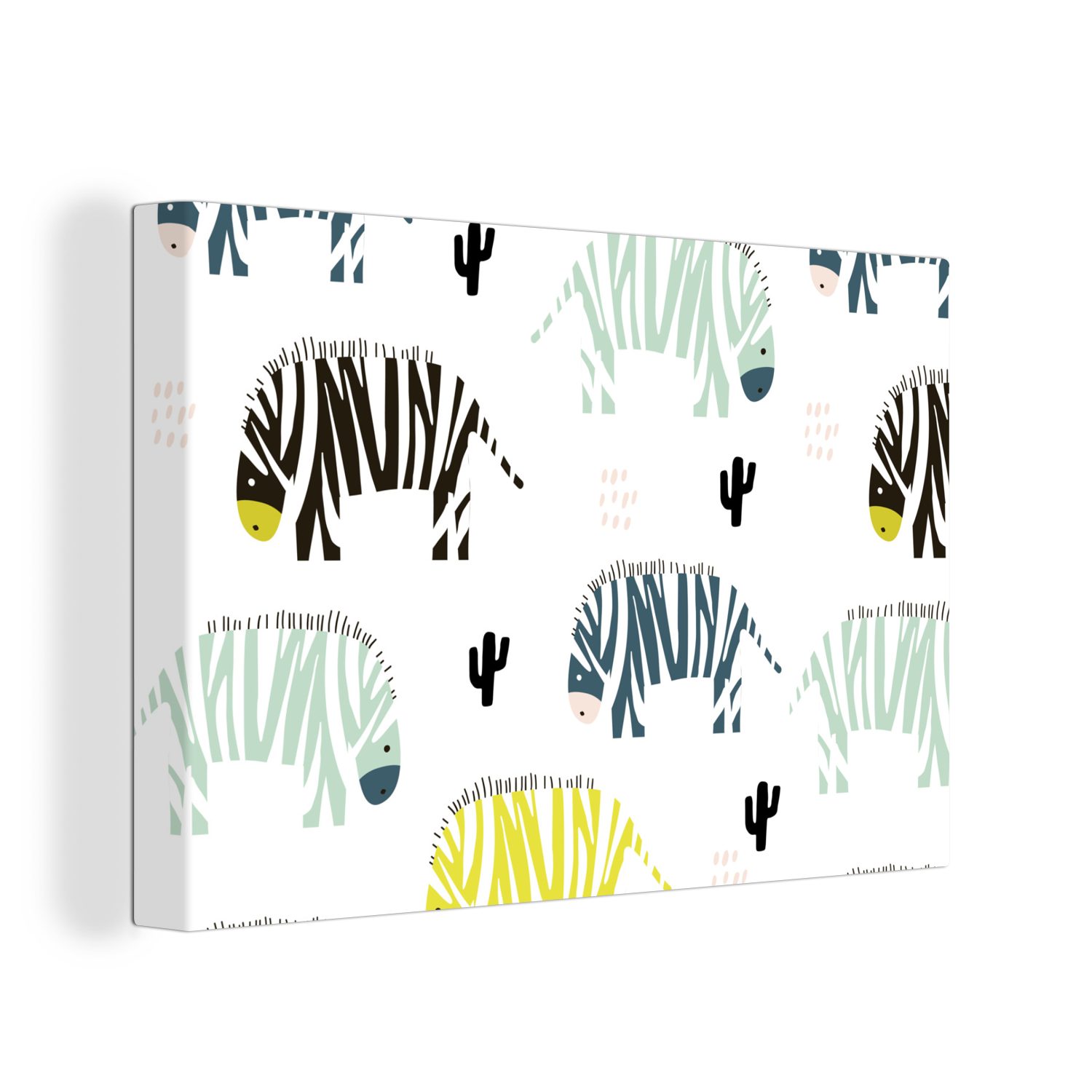 30x20 Leinwandbilder, cm Aufhängefertig, - Wandbild Zebra Leinwandbild Wanddeko, Kaktus (1 Weiß, OneMillionCanvasses® St), - - Farben