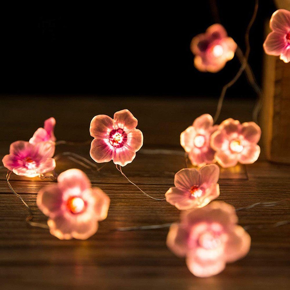 Housruse LED-Lichterkette LED Lichterketten Kirschblüten Lichterketten  Mädchen Schlafzimmer Rosa Lichterketten 30 Stück LED Batteriebetriebene  Dekorative Lichter Innen und Außen 4m