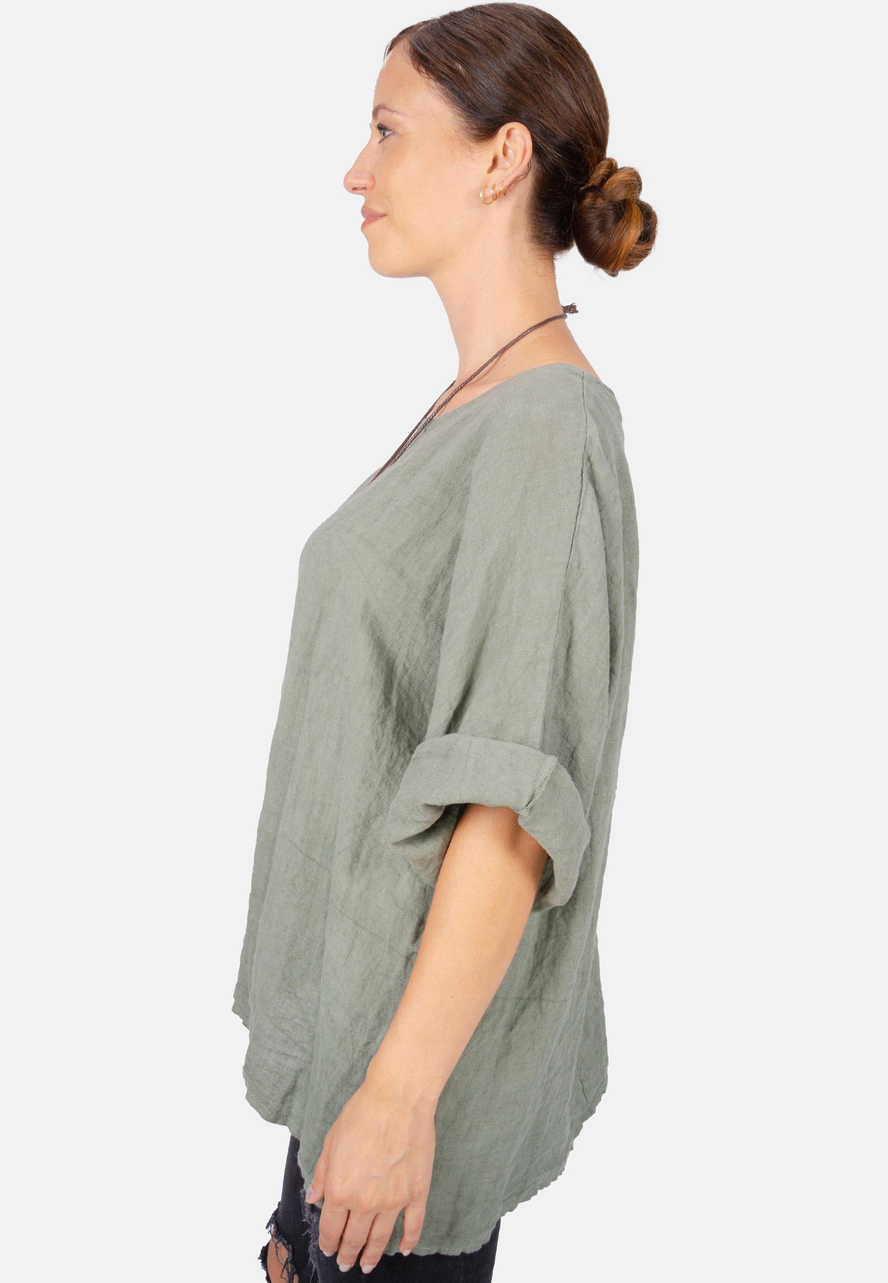 Seasons of April Kurzarmbluse LINA OVERSIZED Weit geschnittene Leinenbluse