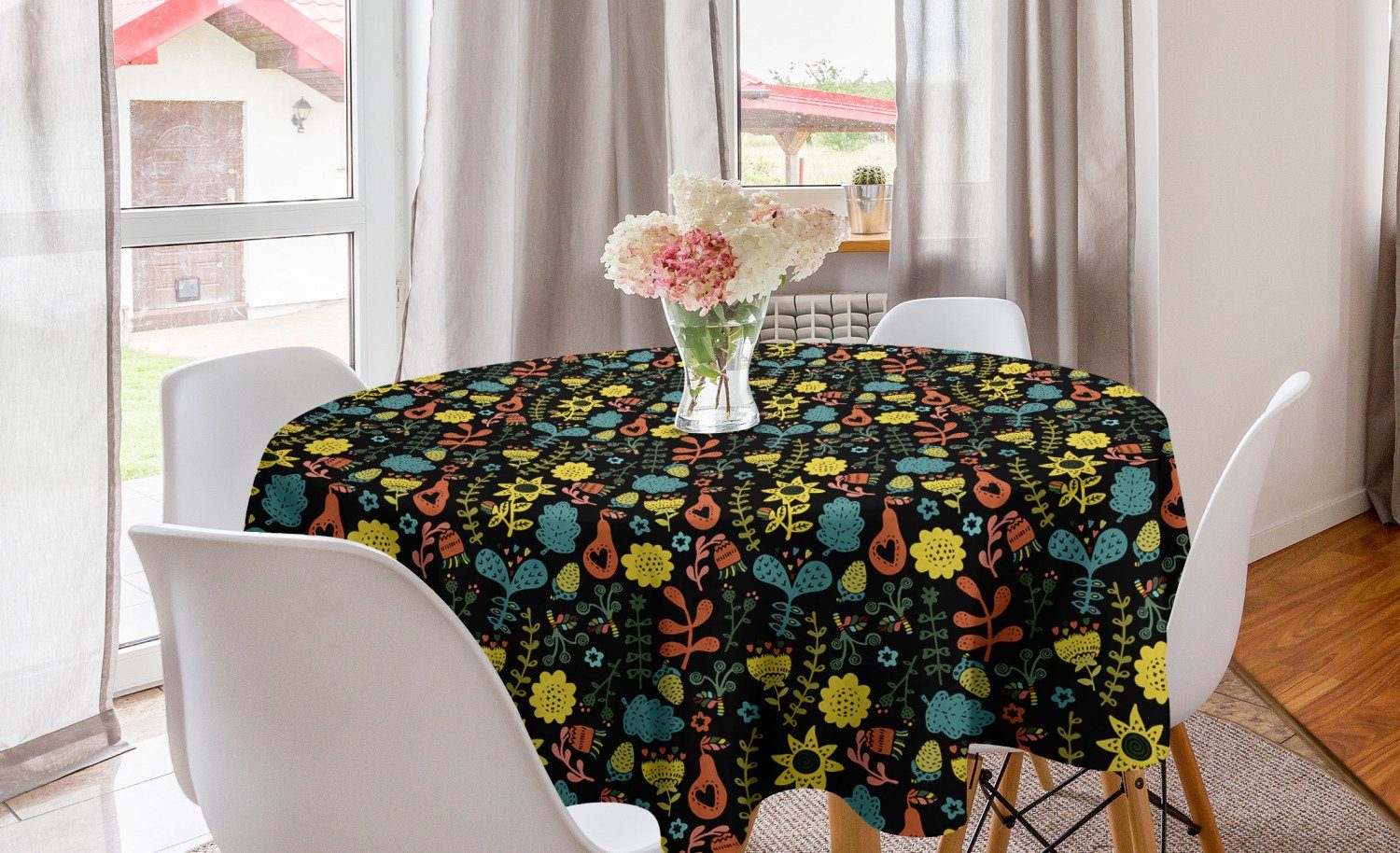 Abakuhaus Tischdecke Kreis Tischdecke Abdeckung für Esszimmer Küche Dekoration, Blumen Blumen skandinavischen Stil