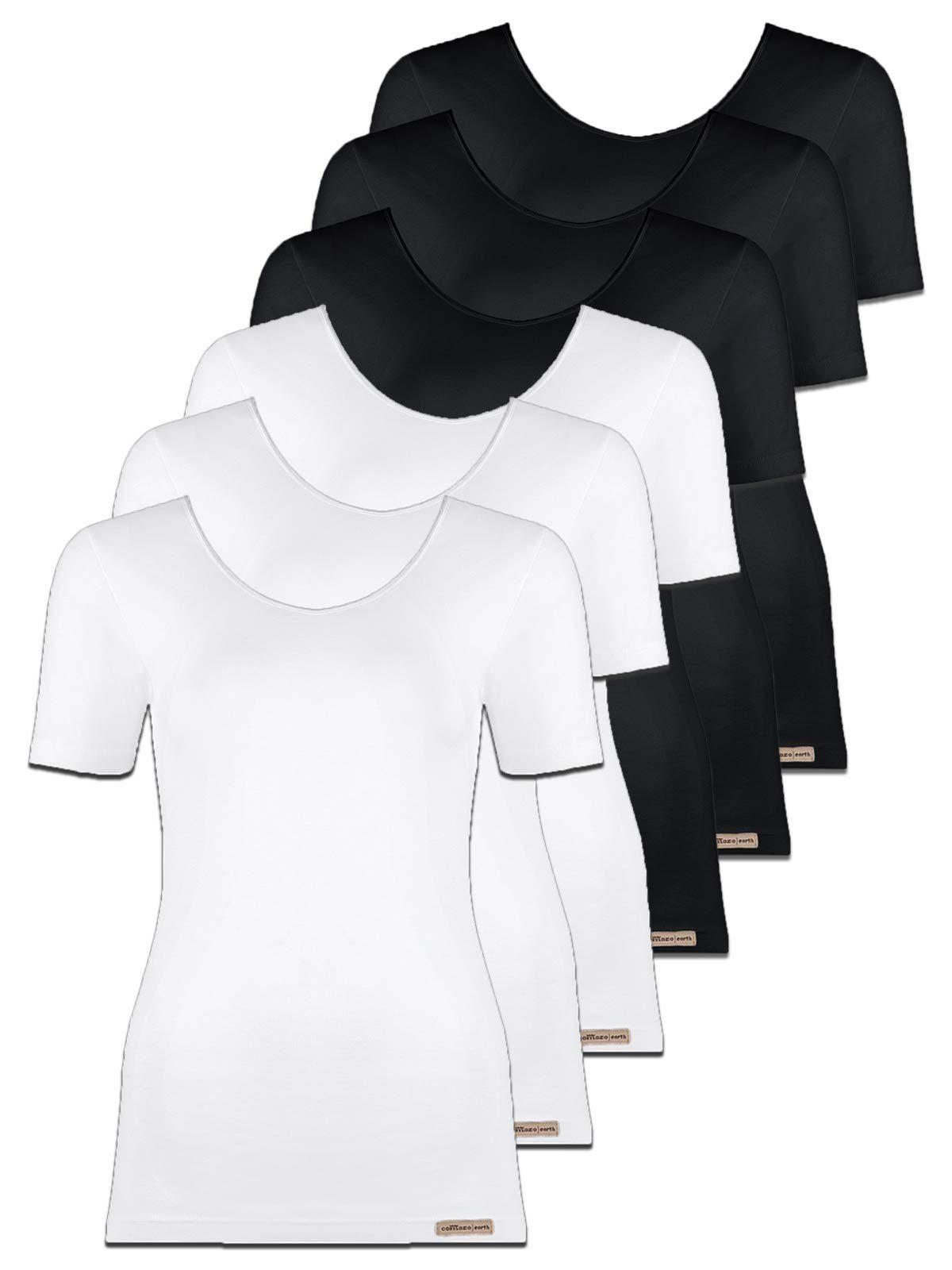 (Packung, 6er Vegan Pack COMAZO 6-St) Unterhemd Shirt Damen schwarz-weiss Baumwoll Unterhemd