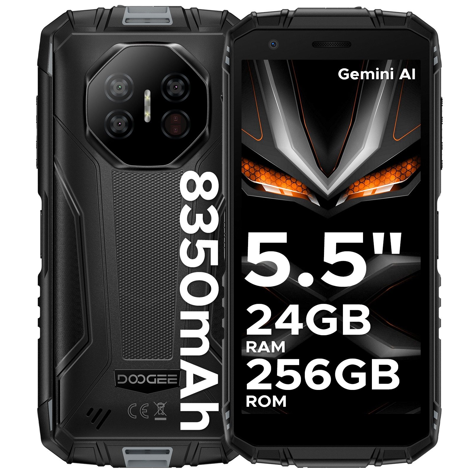 DOOGEE FIRE3ULTRA 5.5'' Android15 8350mAh 256GB Ohne Vertrag Outdoor Smartphone (5.5 Zoll, 256 GB Speicherplatz, 16 MP Kamera, 256GB,2TB TF, HD+/ 16MP AI Kamera, Dual SIM 4G/Widevine L1/Face ID)