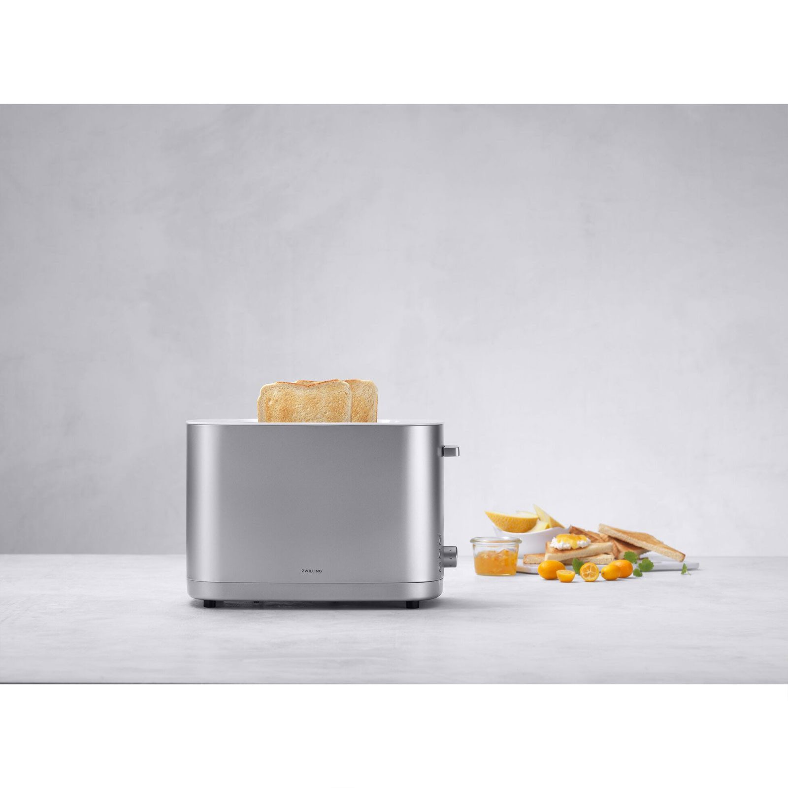 Zwilling Toaster 1005777 Enfinigy, Silberner Edelstahltoaster mit Brötchenaufsatz & Automatikprogrammen