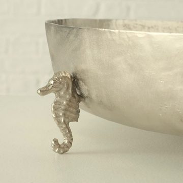 BOLTZE Kerzenhalter Bolze moderne Dekoschale Seepferdchen silber Schale aus Alu 41cm