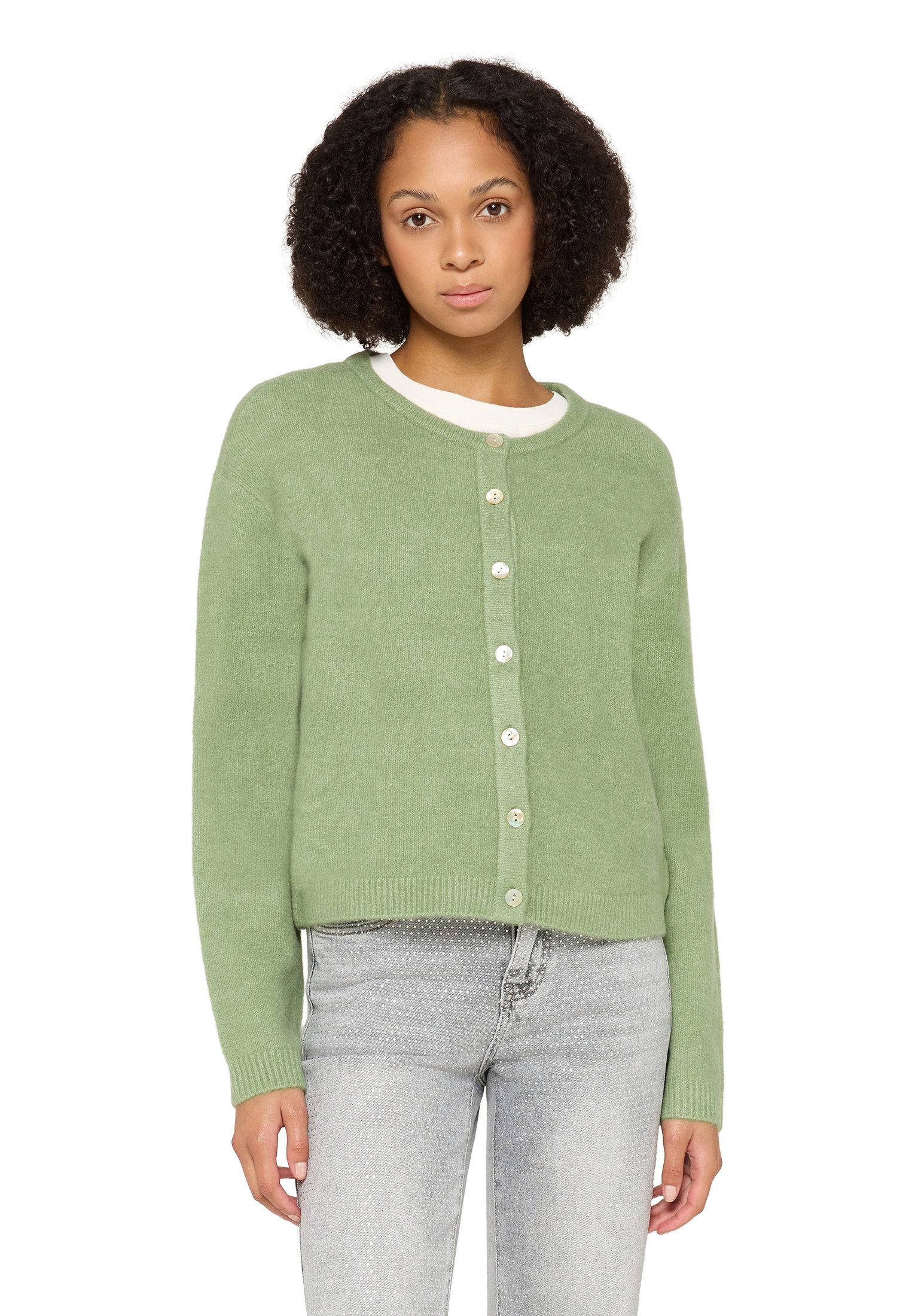 Cartoon Strickjacke Damen mit Rundhalsausschnitt (1-tlg)