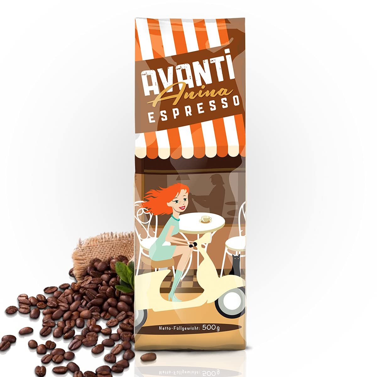 LK Trend & Style Kaffee AVANTI Anina Espresso Kaffeebohnen, Mild & Säurearm, 1 x 500 g, (80% Arabica zu 20% Robusta-Bohnen, Feinste Trommelröstung mit Arabica & Robusta Espressobohnen), Ideal für Siebträgermaschinen & Vollautomaten