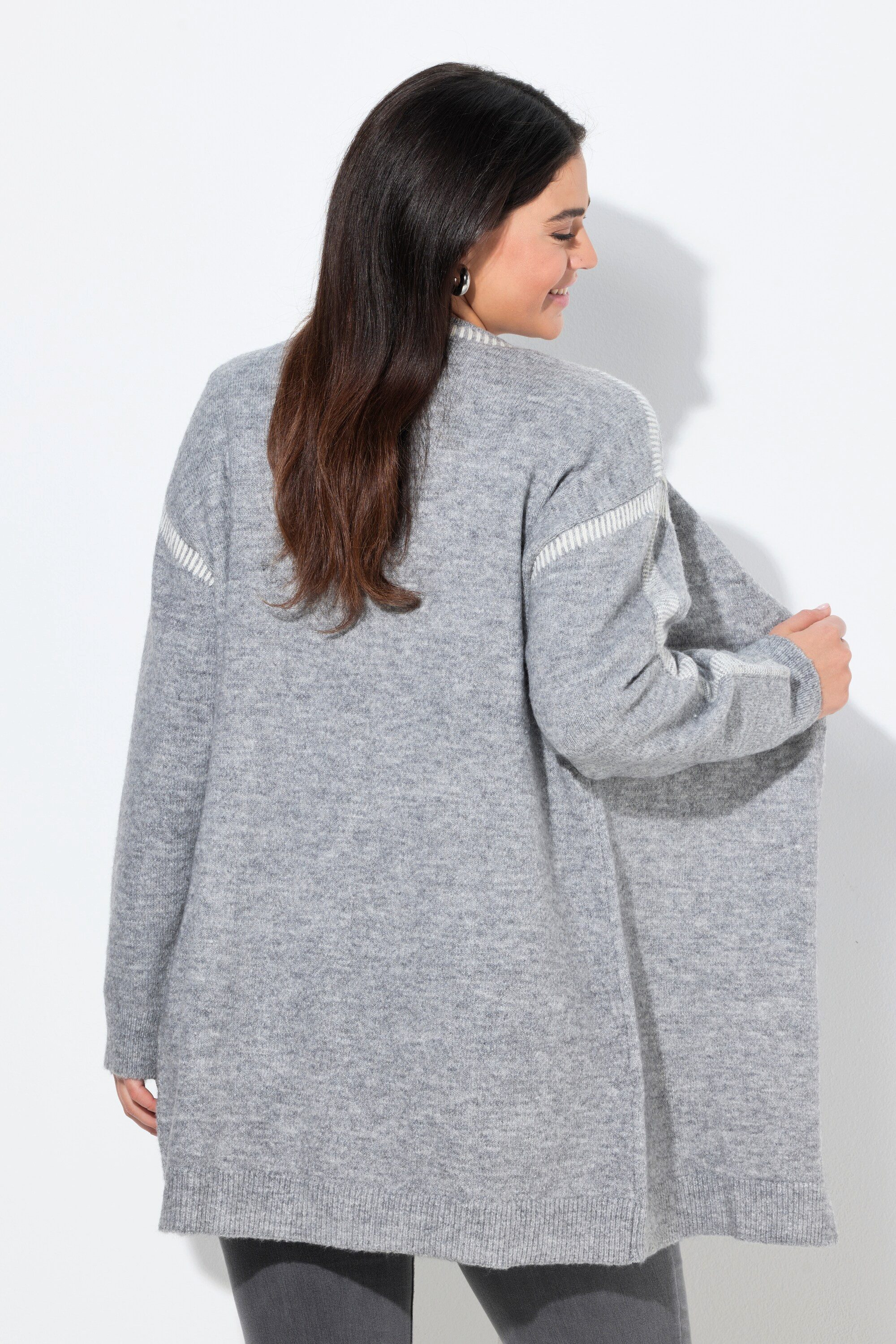 Ulla Popken Strickjacke Long-Strickjacke Ziernähte ohne Verschluss Langarm – Bild 3 von 4