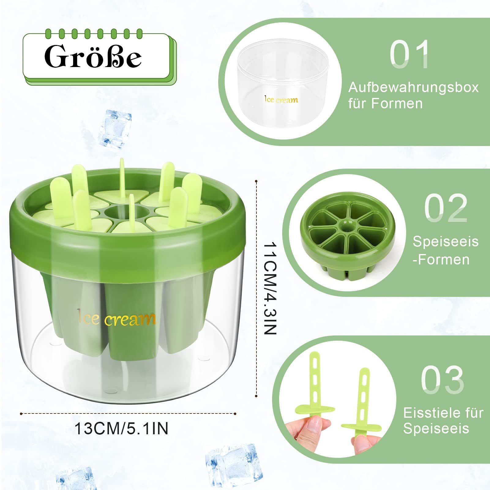 Refined Living Eisform Silikon Eisformen Set mit 8 Formen & Stielen, BPA-frei, mit Deckel, (Popsicle Form für Eis am Stiel, Eis am Stiel Form, Eisformen Silikon, Eis am Stiel selber machen, Einfaches Herauslösen, Lebensmittelechtes Material, kreative DIY-Desserts 1-tlg), für Fruchtsäfte,Joghurt,Smoothies,Pudding,Fruchtpüree,DIY Eisformen