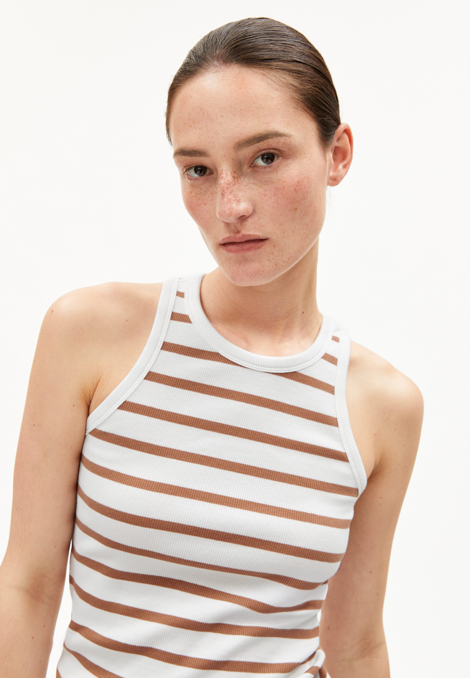 Armedangels Shirttop KANITAA STRIPES Ripp-Top aus Bio-Baumwoll Mix (Fitted) Rundhalsausschnitt