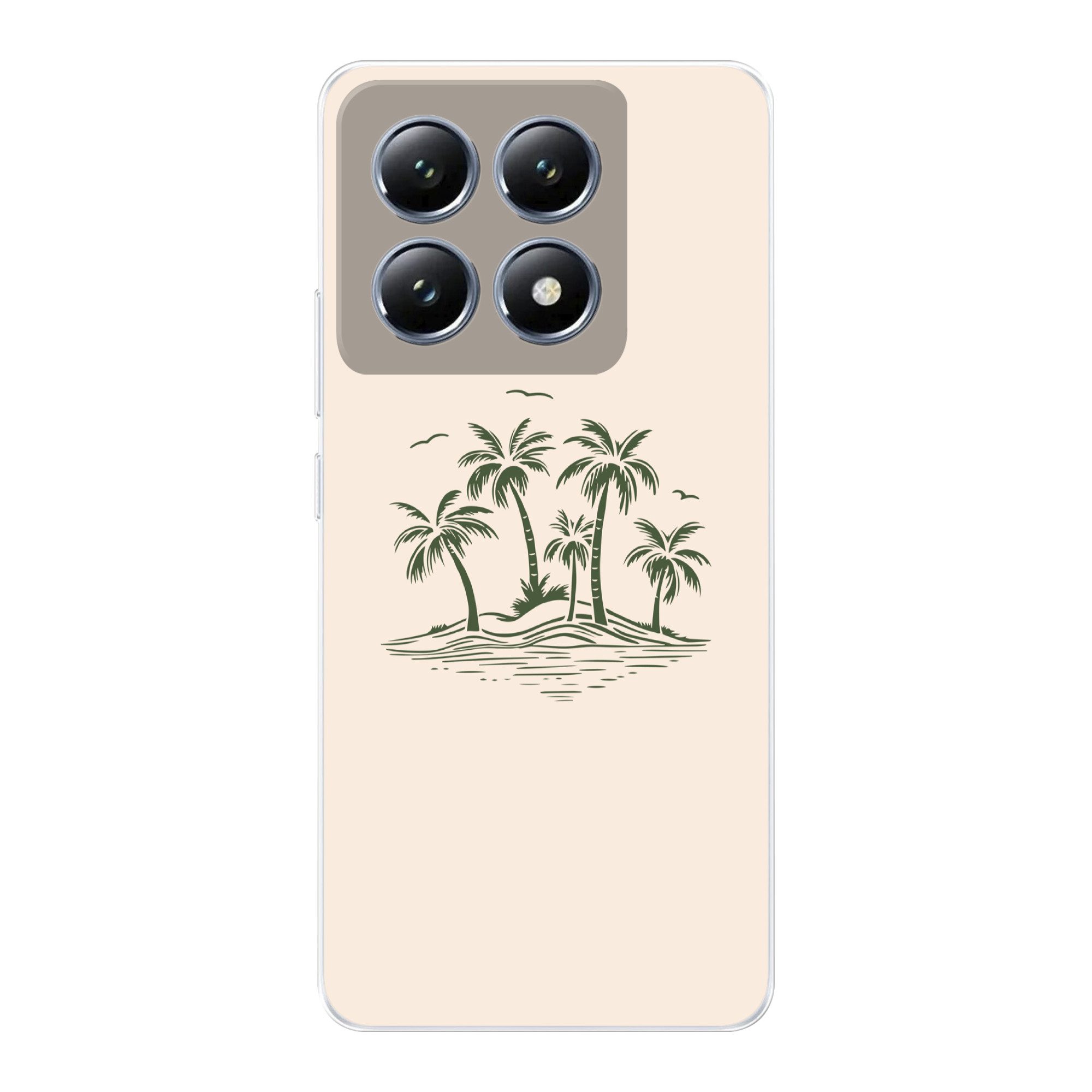 MuchoWow Handyhülle für Xiaomi 14T Palmen - Strand - Beige - Grün - Tropisch, Handy Case, Silikon, Bumper Case Dünn
