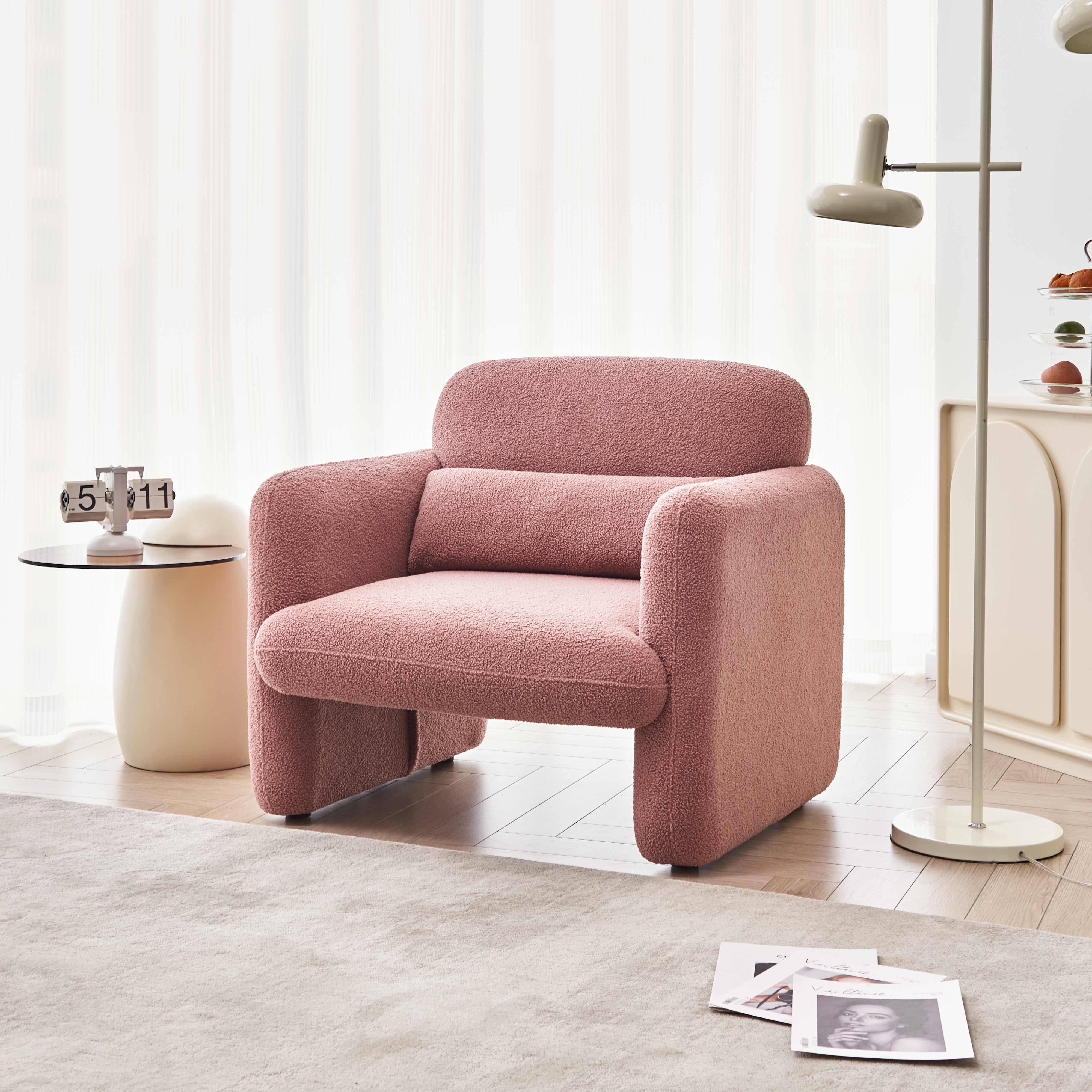 REDOM Loungesessel Einzelsofa mit beweglichem Sessel, rosa Lendenkissen Polsterstuhl Sitze Hochelastische (Lammwolle)