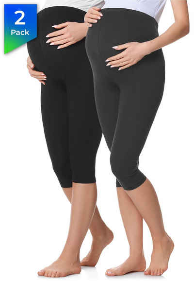 Be Mammy Umstandsleggings 3/4 Umstandsleggings aus Baumwolle 2Pack BE20-229 (2-tlg) elastischer Bund