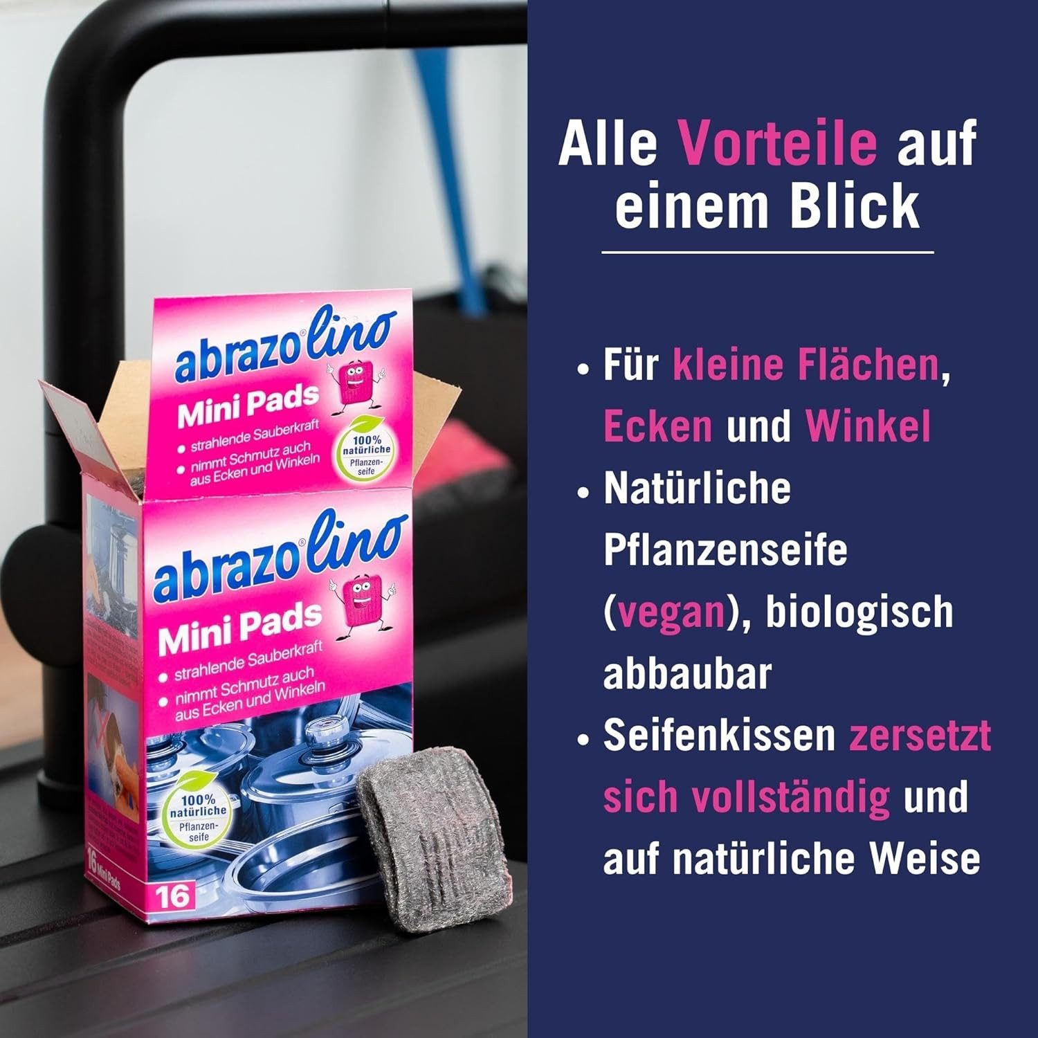 abrazo Stahlschwamm abrazolino - 16 Reinigungskissen