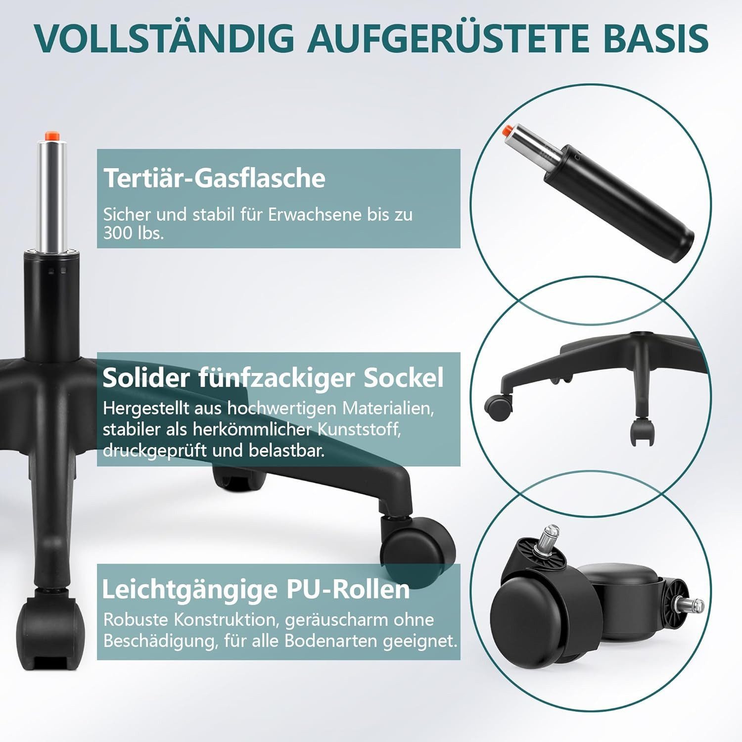 Vivitar Bürostuhl mit hoher Rückenlehne, verstellbarer Kopfstütze, Lendenwirbelstütze (10–15-Grad-Neigungsfunktion, flexibler Rückenlehne, stabiler Schreibtisch – Bild 4 von 5