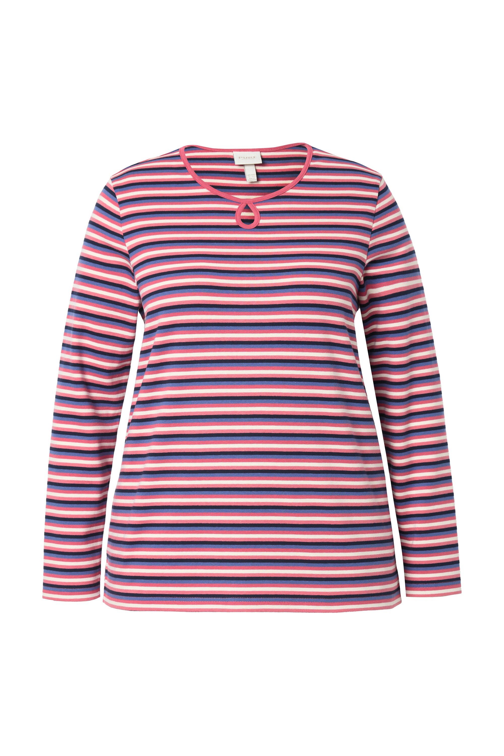 Ulla Popken Longsleeve Ringelshirt Keyhole Rundhals Langarm Biobaumwolle günstig online kaufen