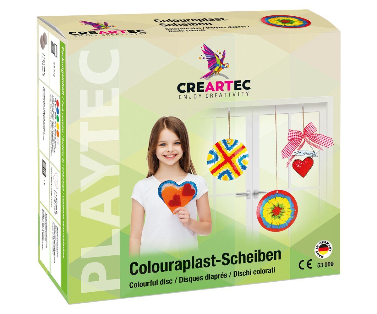 CREARTEC Kreativset 53009, Colourplast Schmelzgranulat Scheiben-Set, 6x30g Colouraplast, Schmelz- & Drahtformen - Made in Germany