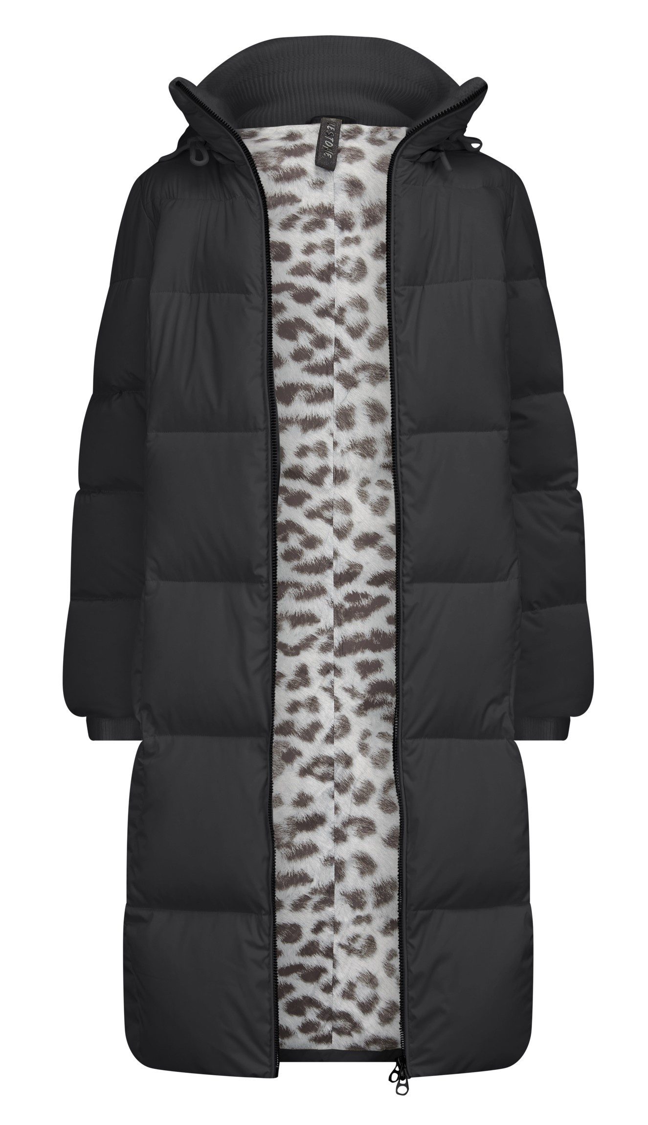 Milestone Daunenmantel MSNicoletta Steppmantel mit Schneeleopard-Printfutter und Kapuze