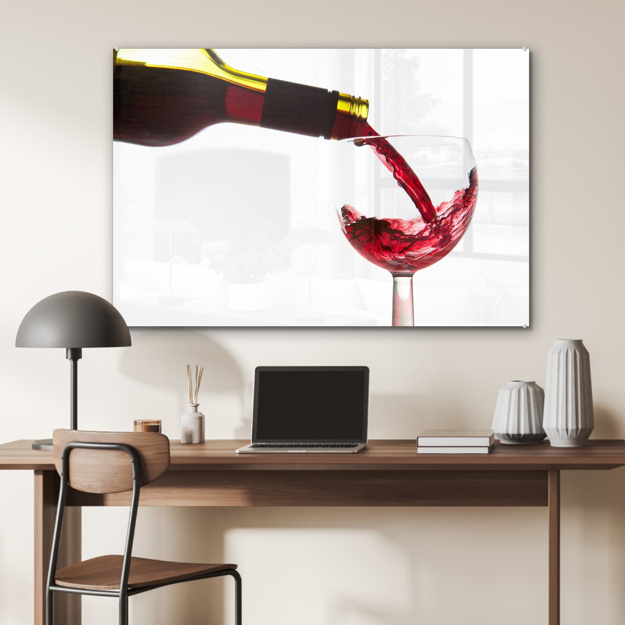 St), gegossen, Weinglas Wohnzimmer Rotwein MuchoWow in Schlafzimmer & ein (1 Acrylglasbild Acrylglasbilder