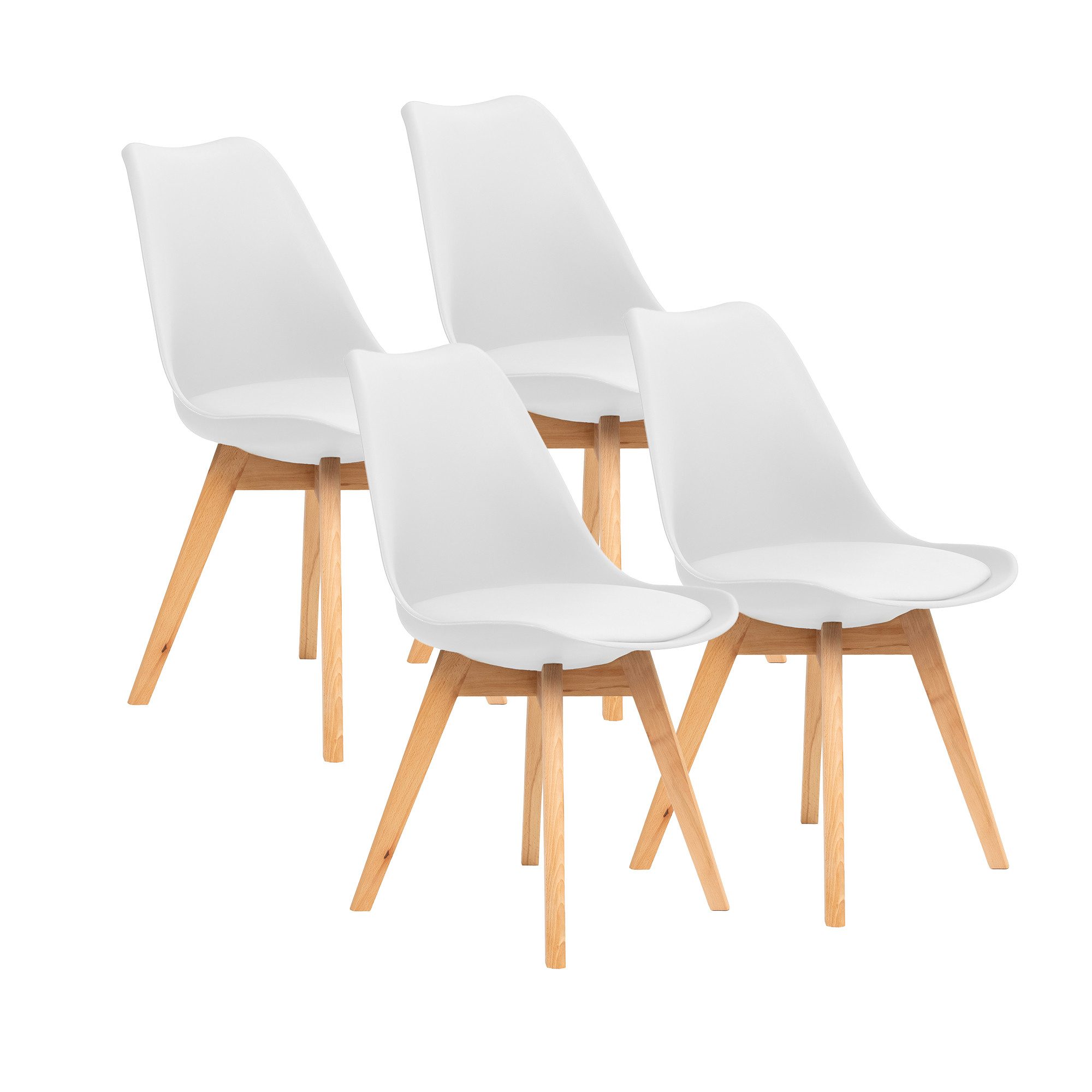 Furnify Esszimmerstuhl Küchenstuhl BJÖRN Skandinavischer Stuhl mit PU-Kissen & Holzbeinen (4 St), mit Rückenlehne