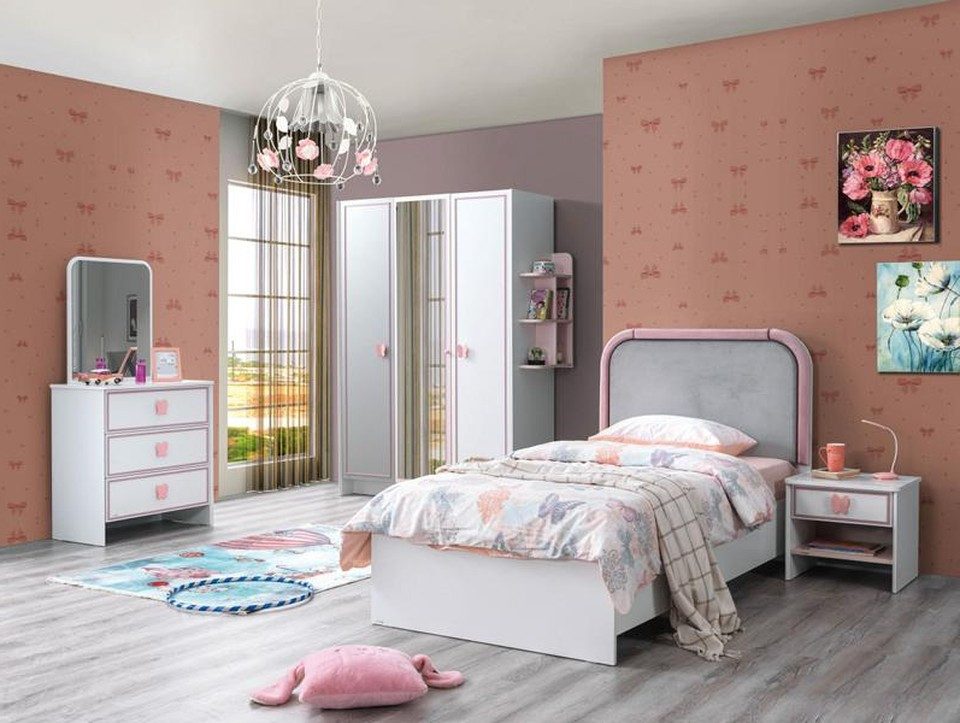 Jugendzimmer-Set XLMOEBEL Kinderzimmer Set in Weiß mit Bett, Nachttisch und Kommode