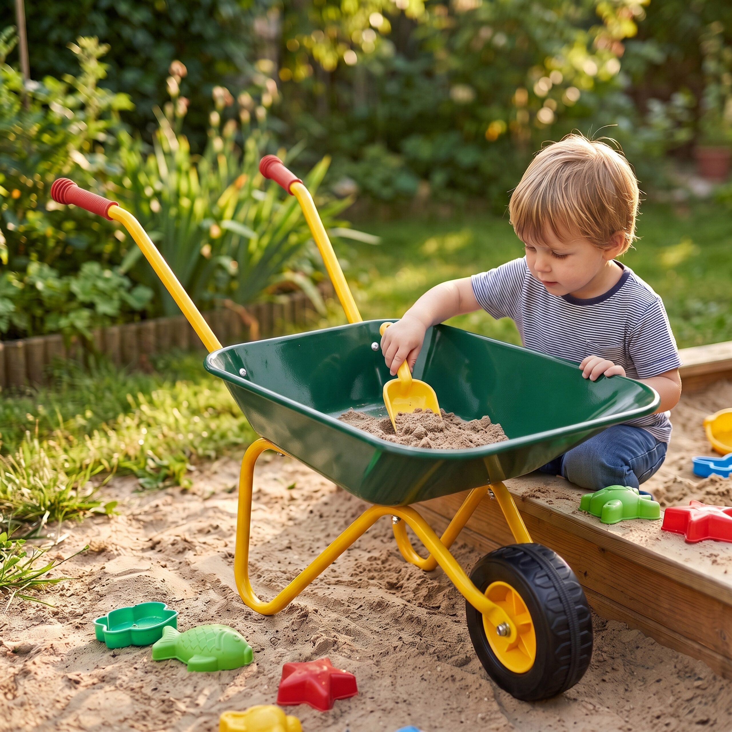 relaxdays Kinder-Gartenset Schubkarre für Kinder, grün