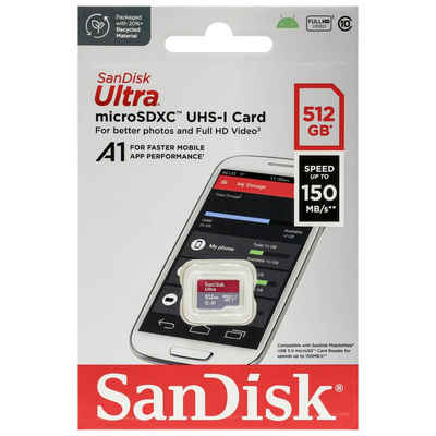 Sandisk Ultra microSD Speicherkarte A1 512 GB Speicherkarte (512 GB, UHS-I, 150 MB/s Lesegeschwindigkeit)
