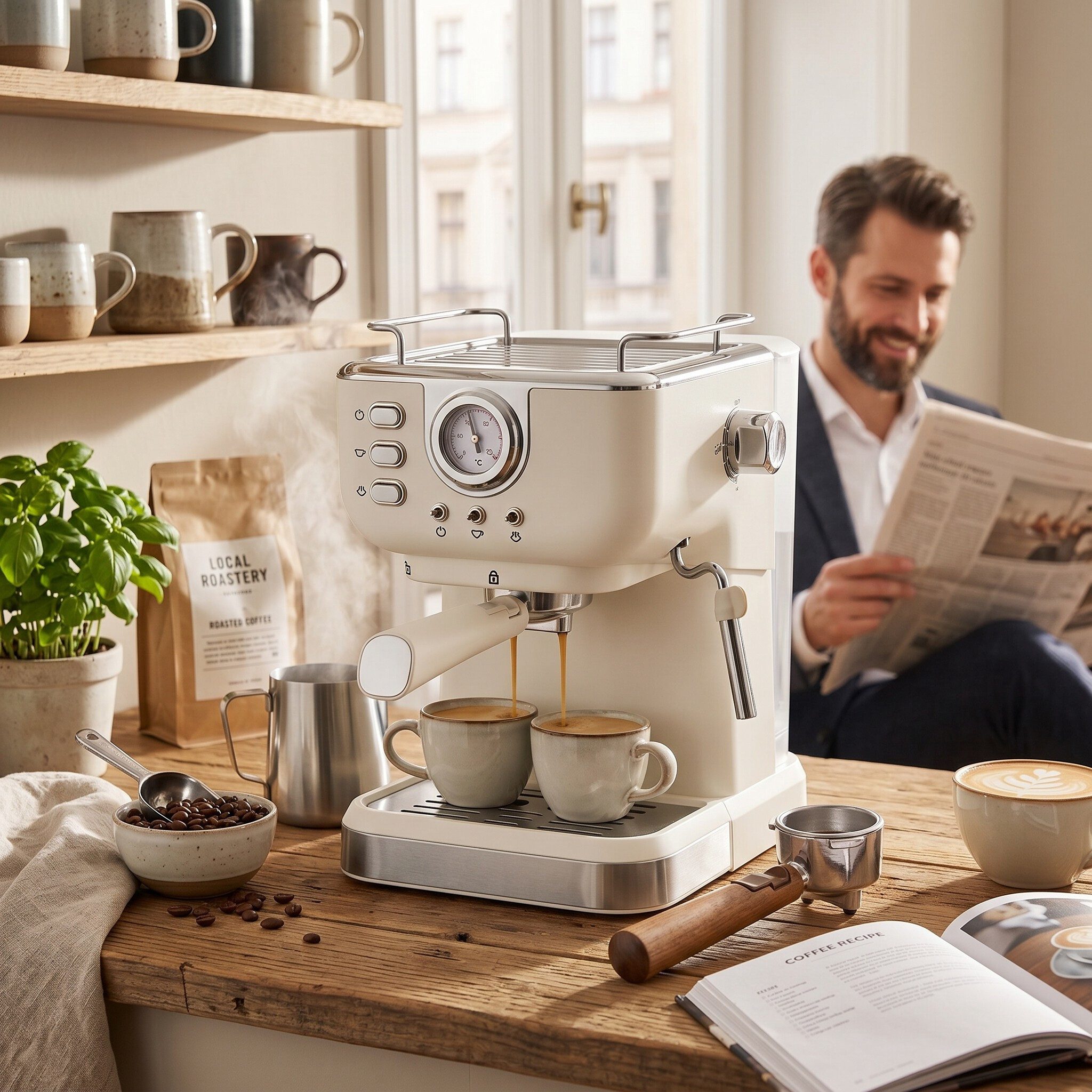 GARRYFIZH Kaffeehalbautomat, Hochdruckextraktion 1,5 l Fassungsvermögen