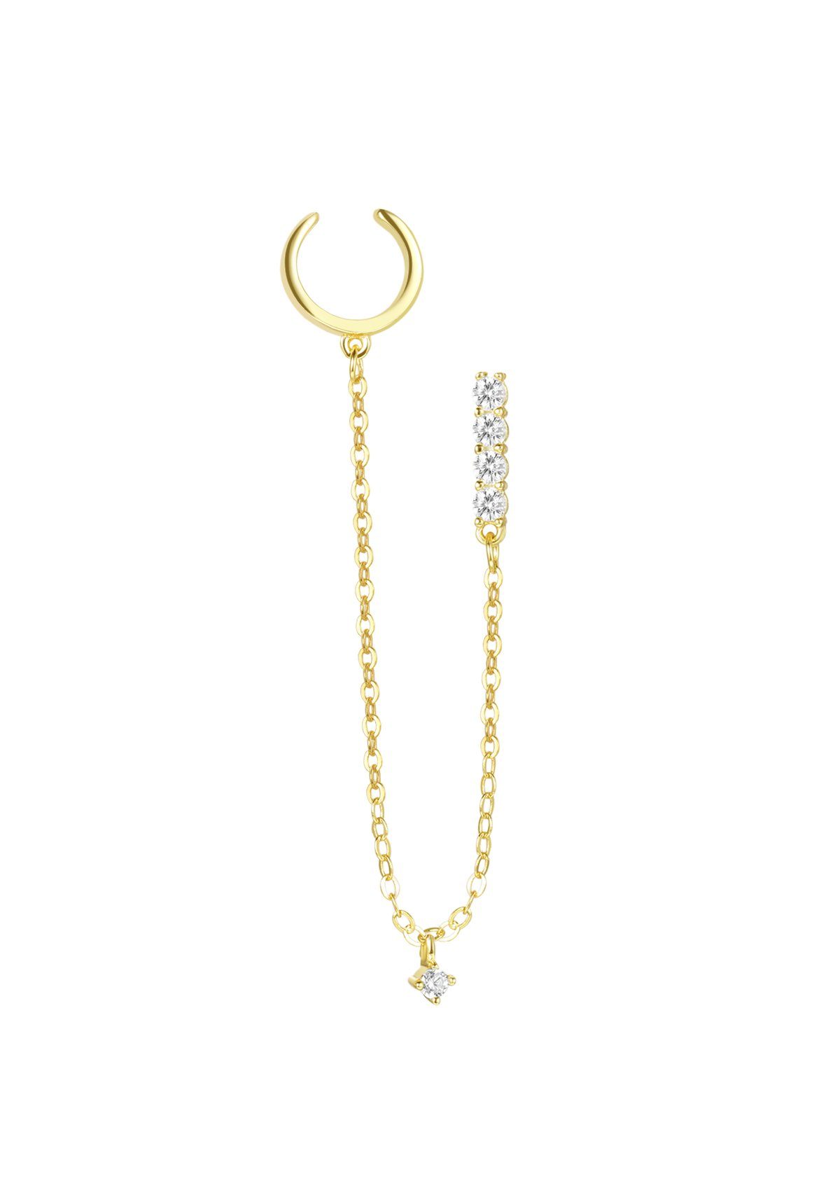Single-Ohrstecker mit Ohrklemme hängend, Ear Cuff Damen Silber 925 Zirkonia