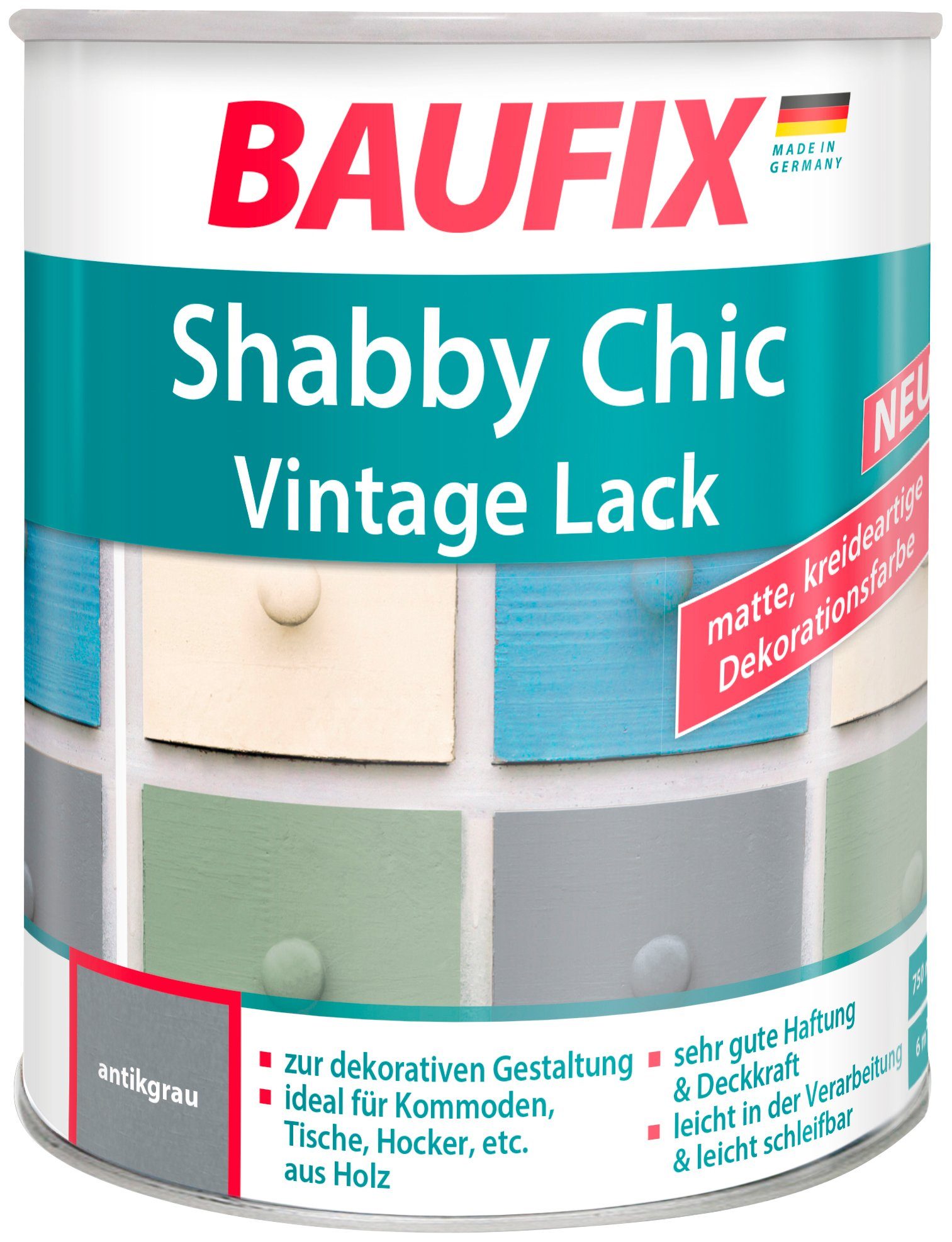 Chc grau Shabby Lack, Vintage Baufix 0,75 Acryl-Buntlack Liter,