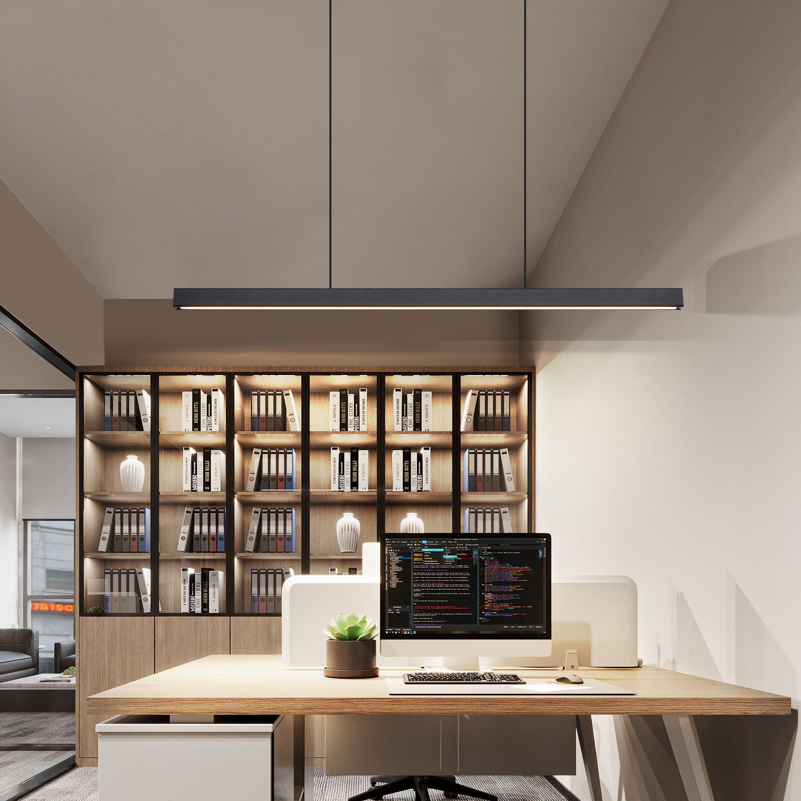 ZMH Pendelleuchte Esszimmer 108/148 CM Schwarz Linear Pendellampe 37W Dimmbar Küche, LED fest integriert, 3000-6500K, mit Fernbedienung Modern Hängeleuchte Wohn – Bild 5 von 5
