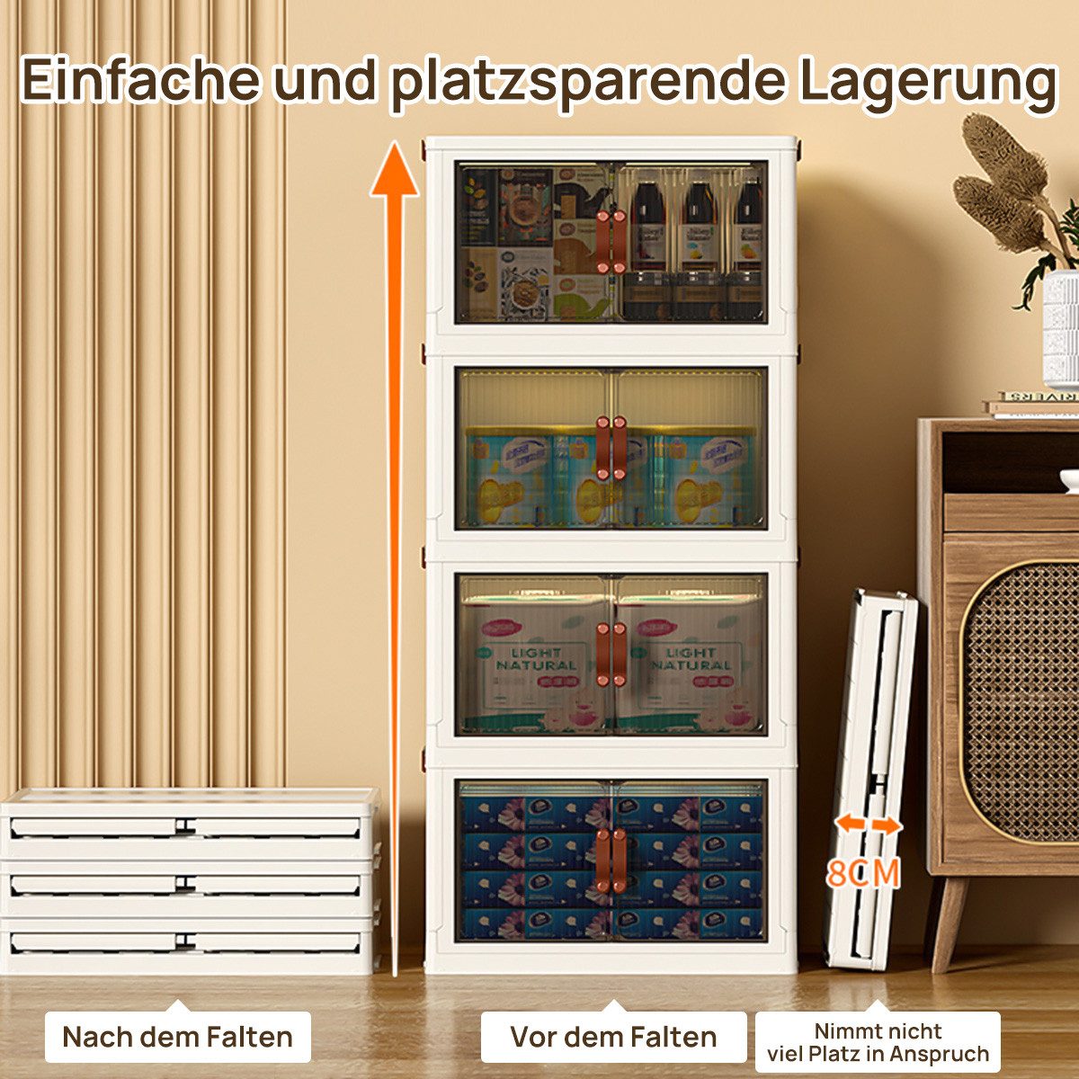 Simloveve Stapelbox Faltbare Aufbewahrungsbox mit Deckel Groß mit Türen und Rädern, groß stapelboxen für Haus und Büro Organisation und Lagerung
