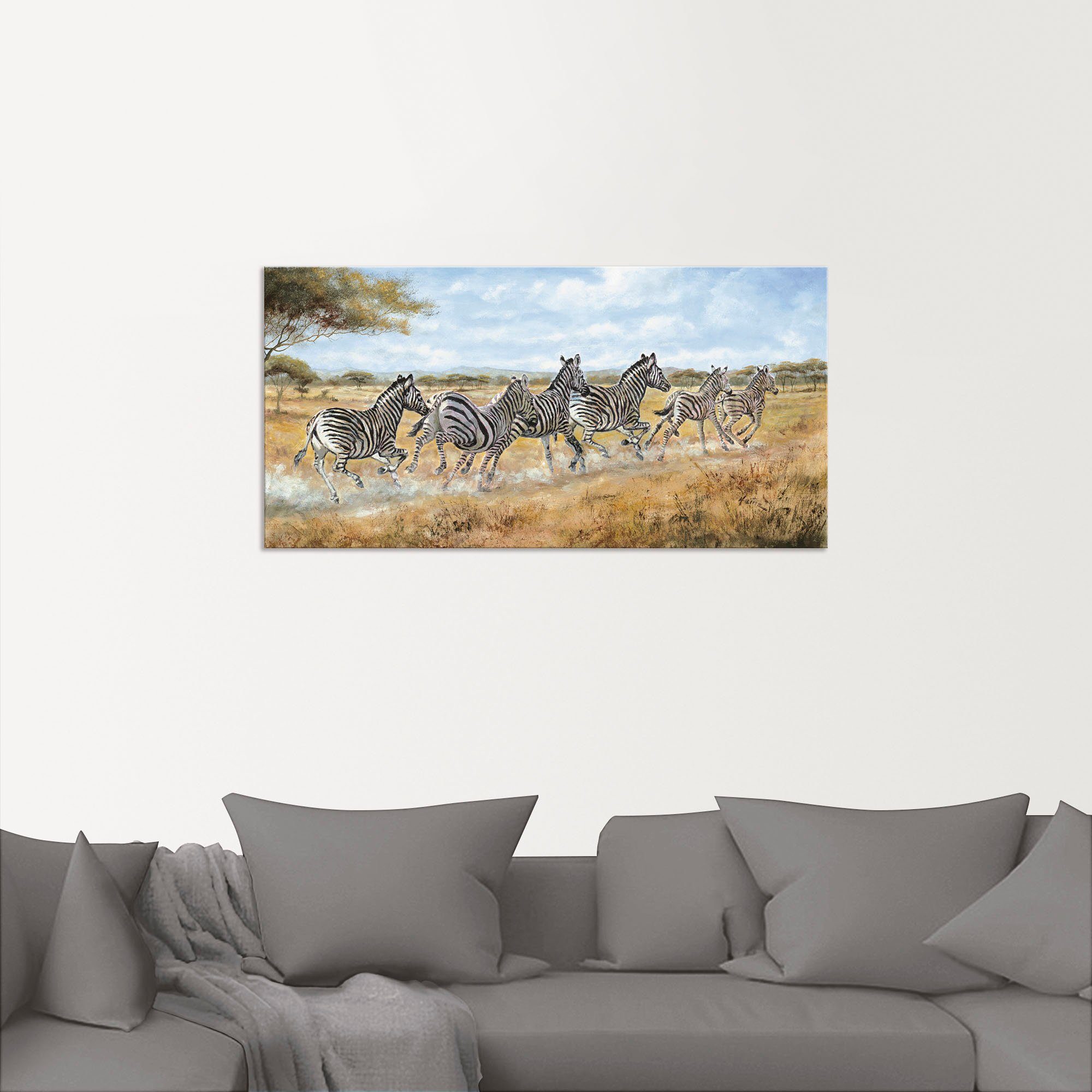 St), Leinwandbild, als Poster Alubild, Artland Wandaufkleber versch. oder Laufende in (1 Wildtiere Größen Zebras, Wandbild