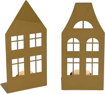 Leonique Kerzenhalter Haus Ciatta (Set, 2 St., 1x mit Spitzdach und 1x mit Flachdach), magnetischer Teelichthalter, Weihnachtsdeko